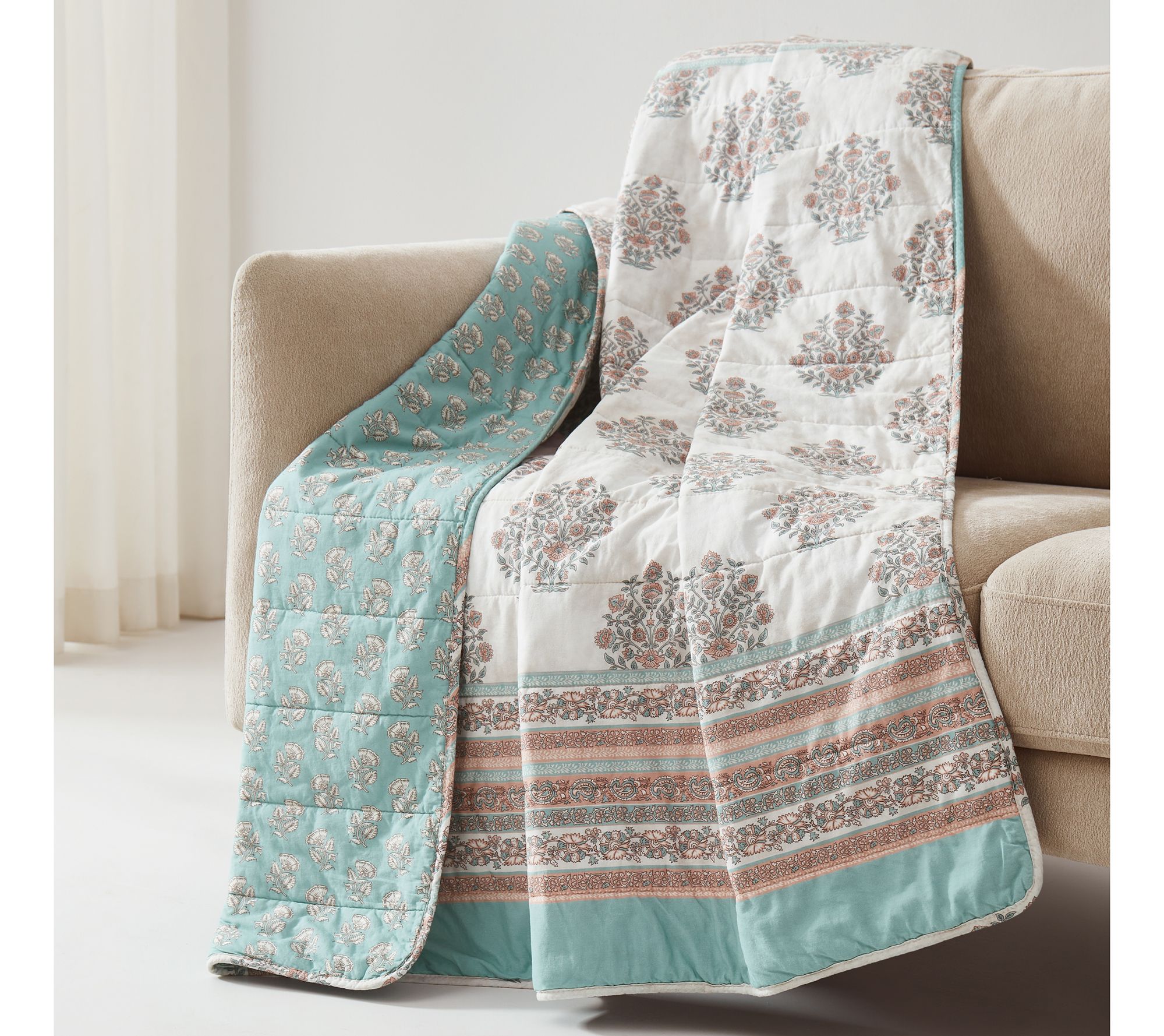 Lush Decor Sofia Flower Block Reversible CottonThrow Blanket