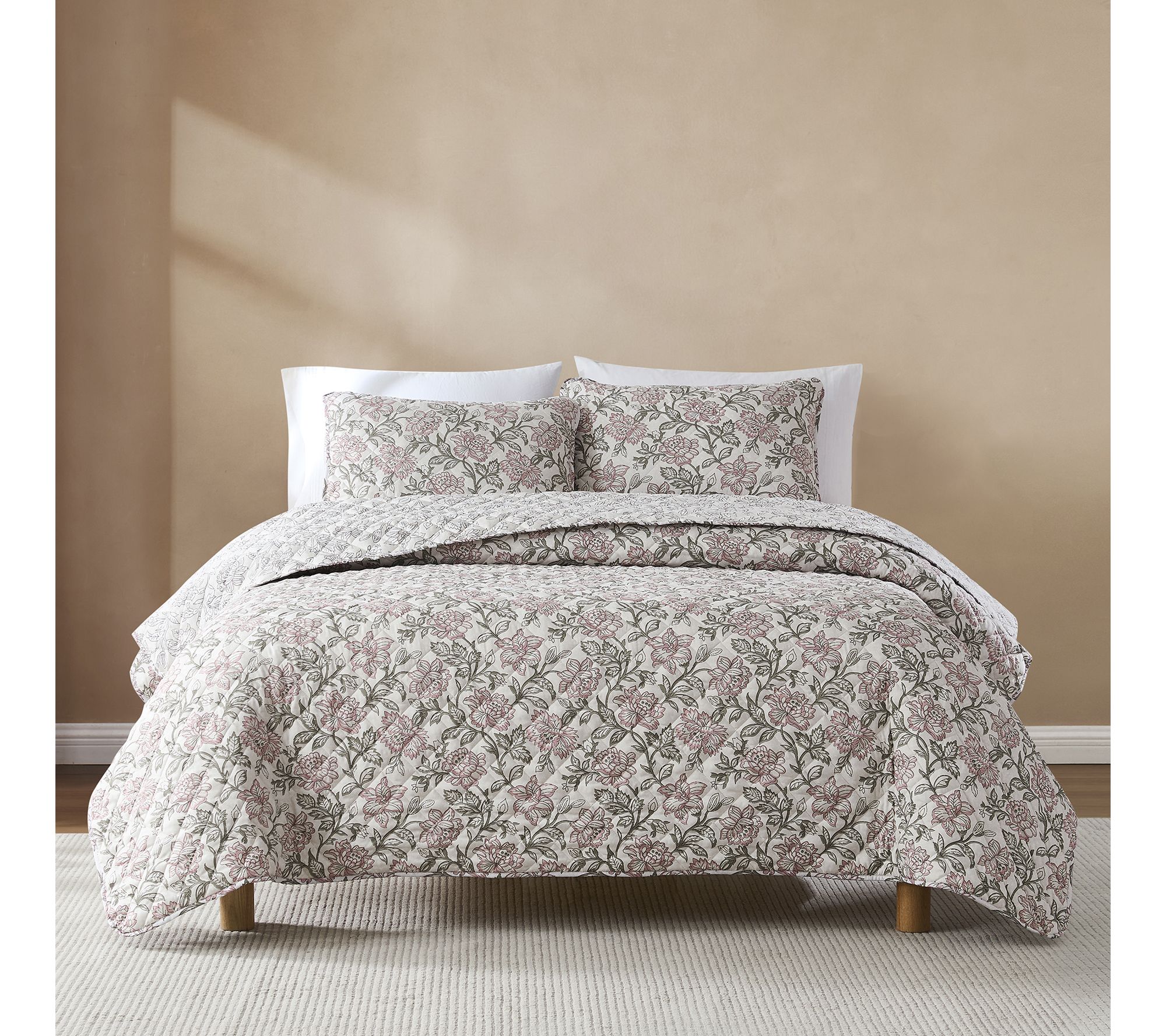 Lush Decor Zara Floral Block Reversible Quilt Set Full/Queen