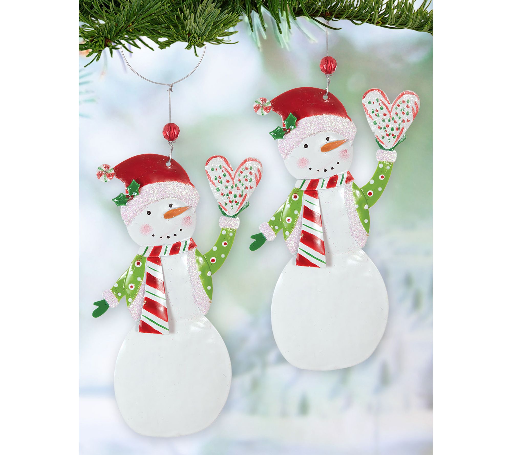 Sunset Vista Designs "Pepper" Candy Snowman Ornament Set of 2