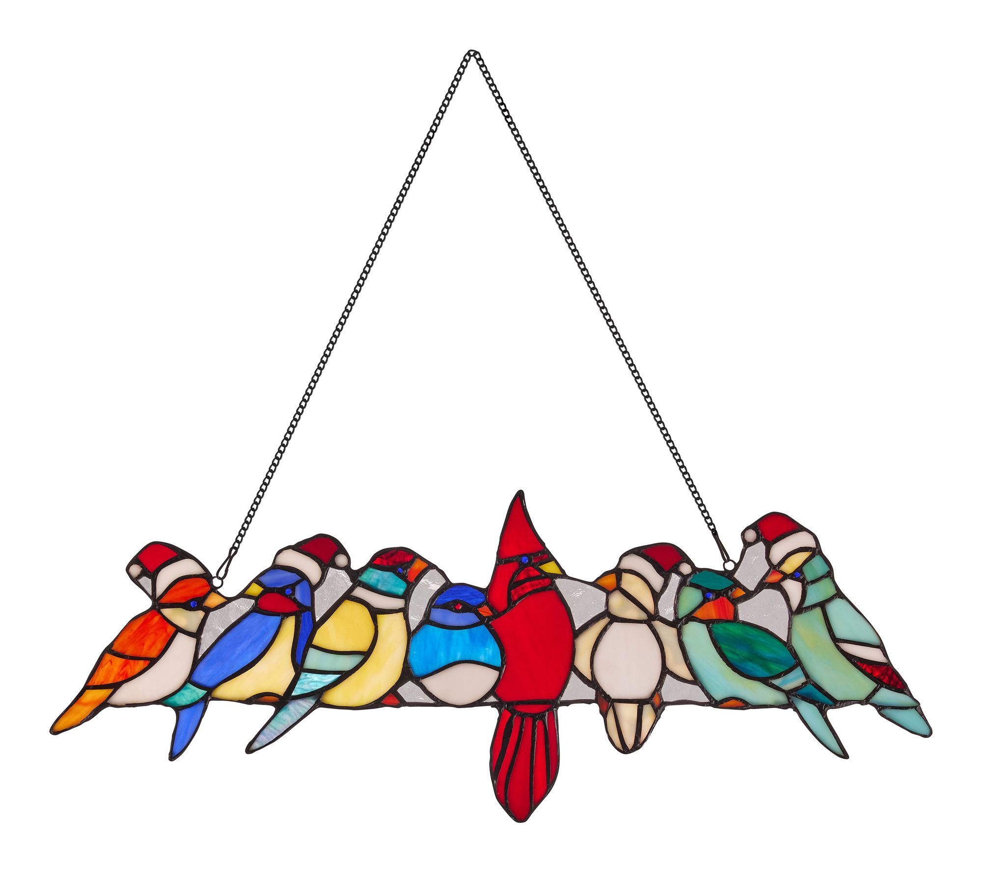 River of Goods 23.25"W Santa Birds Stained Glass Window Panel