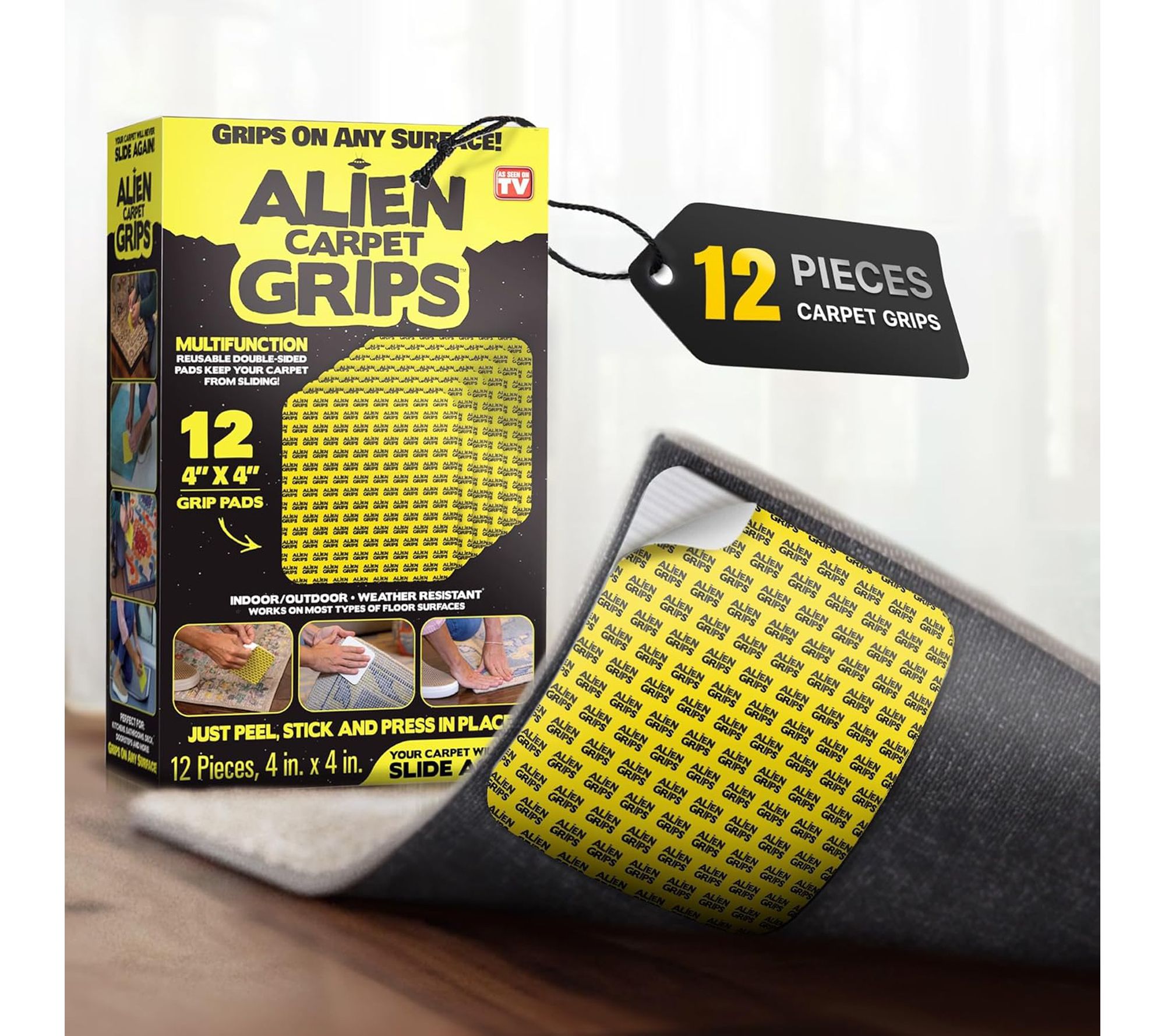 Alien Tape Pre-Cut Double-Sided Set of 12 Carpet Grips