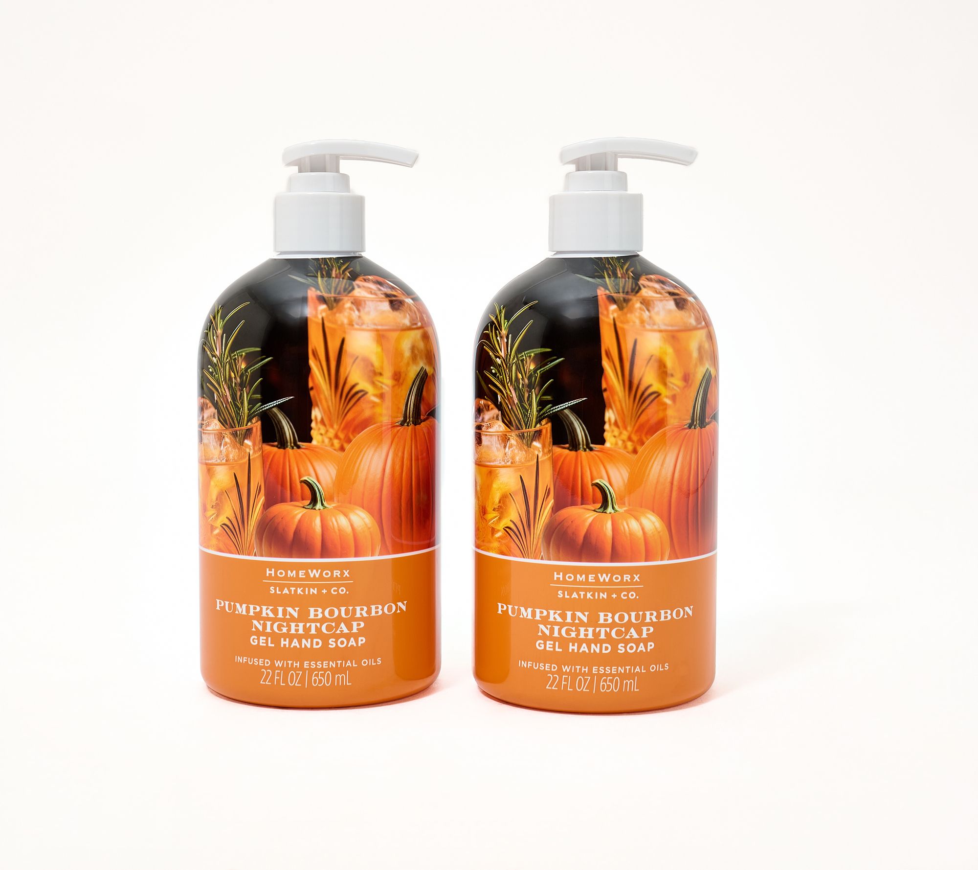 HomeWorx by Slatkin + Co. S/2 22oz Pumpkin Bourbon Nightcap Soaps