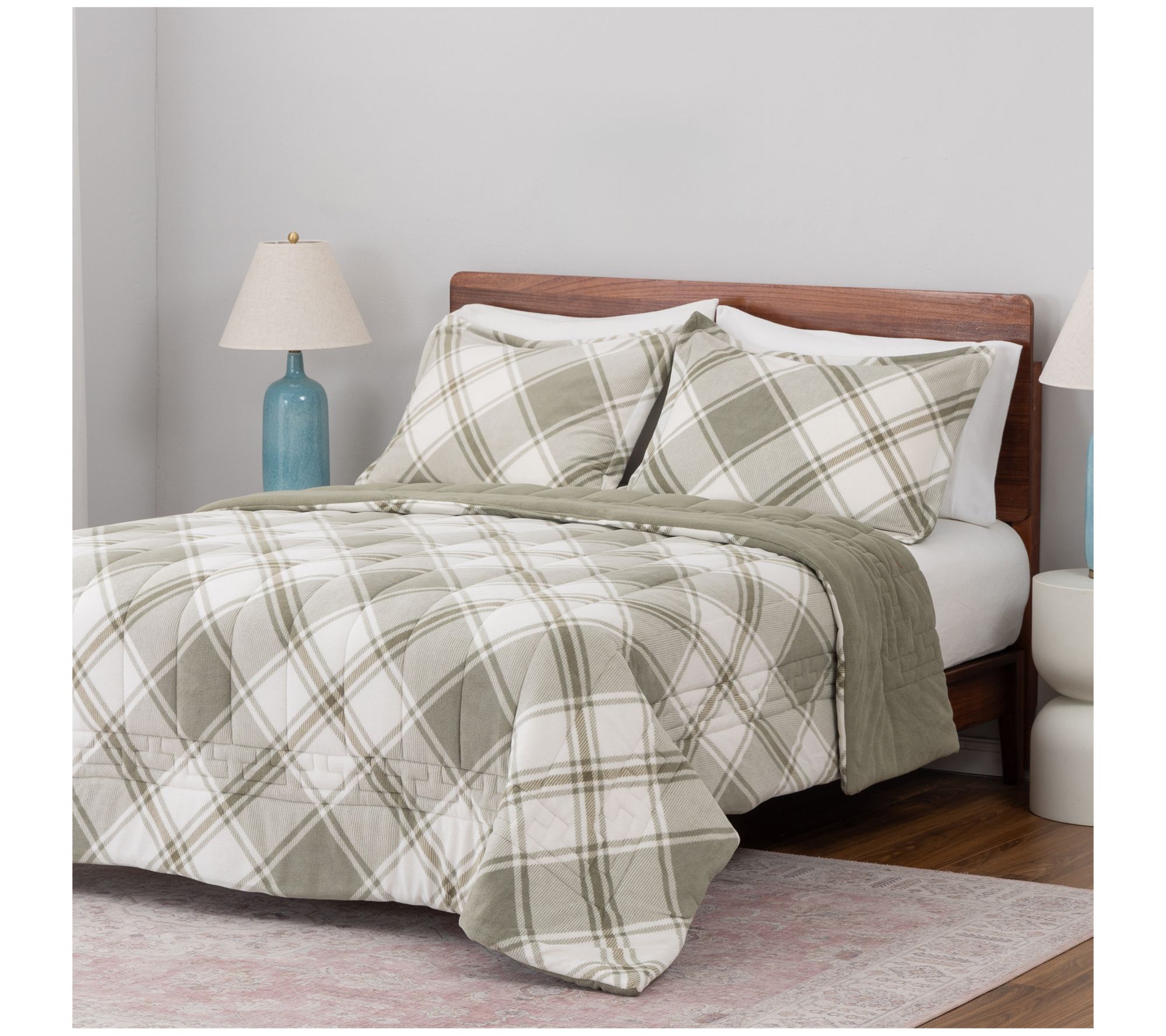 "As Is" Berkshire Polarfleece Diamond Plaid ComforterSet QN