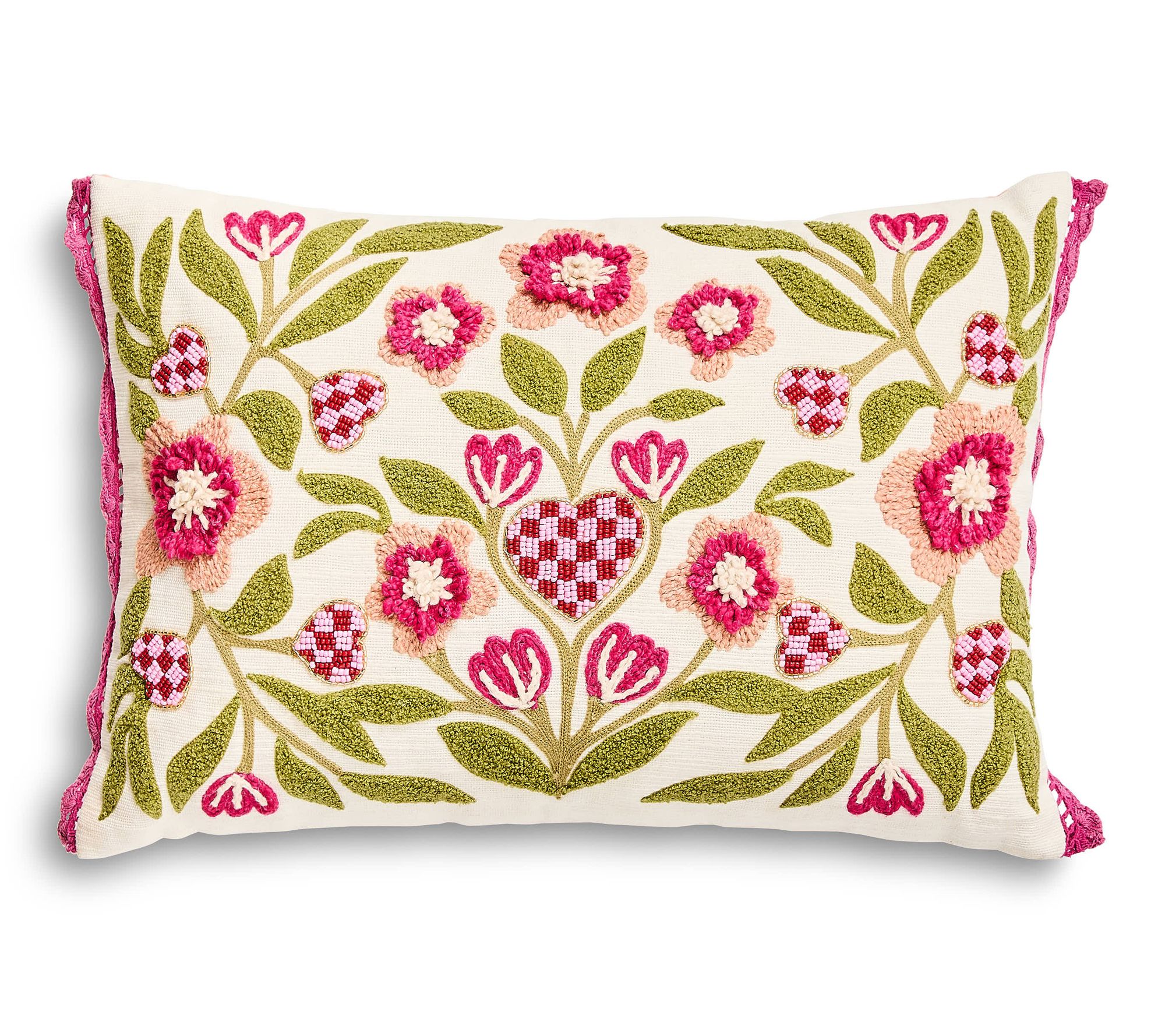 MacKenzie-Childs Check Hearts Lumbar Throw Pillow