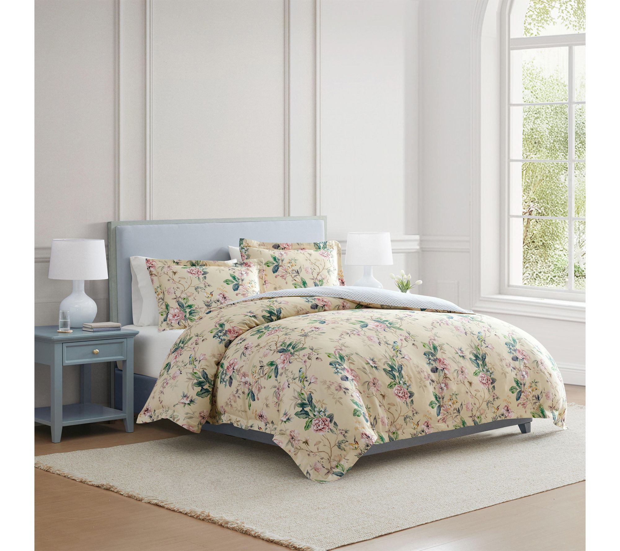 Martha Stewart Songbird Yellow/Pink  Cotton Sateen King Duvet