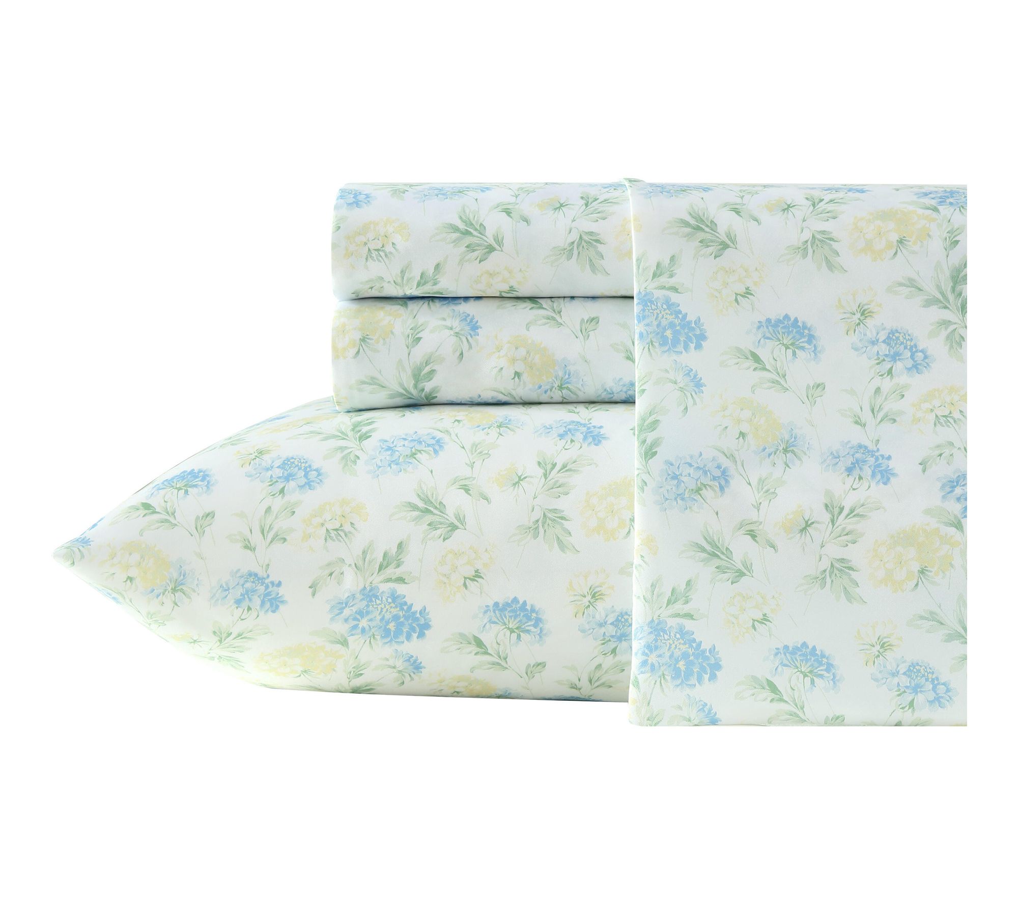 Laura Ashley Edwina Blue/Yellow Microfiber Queen Sheet Set - QVC.com