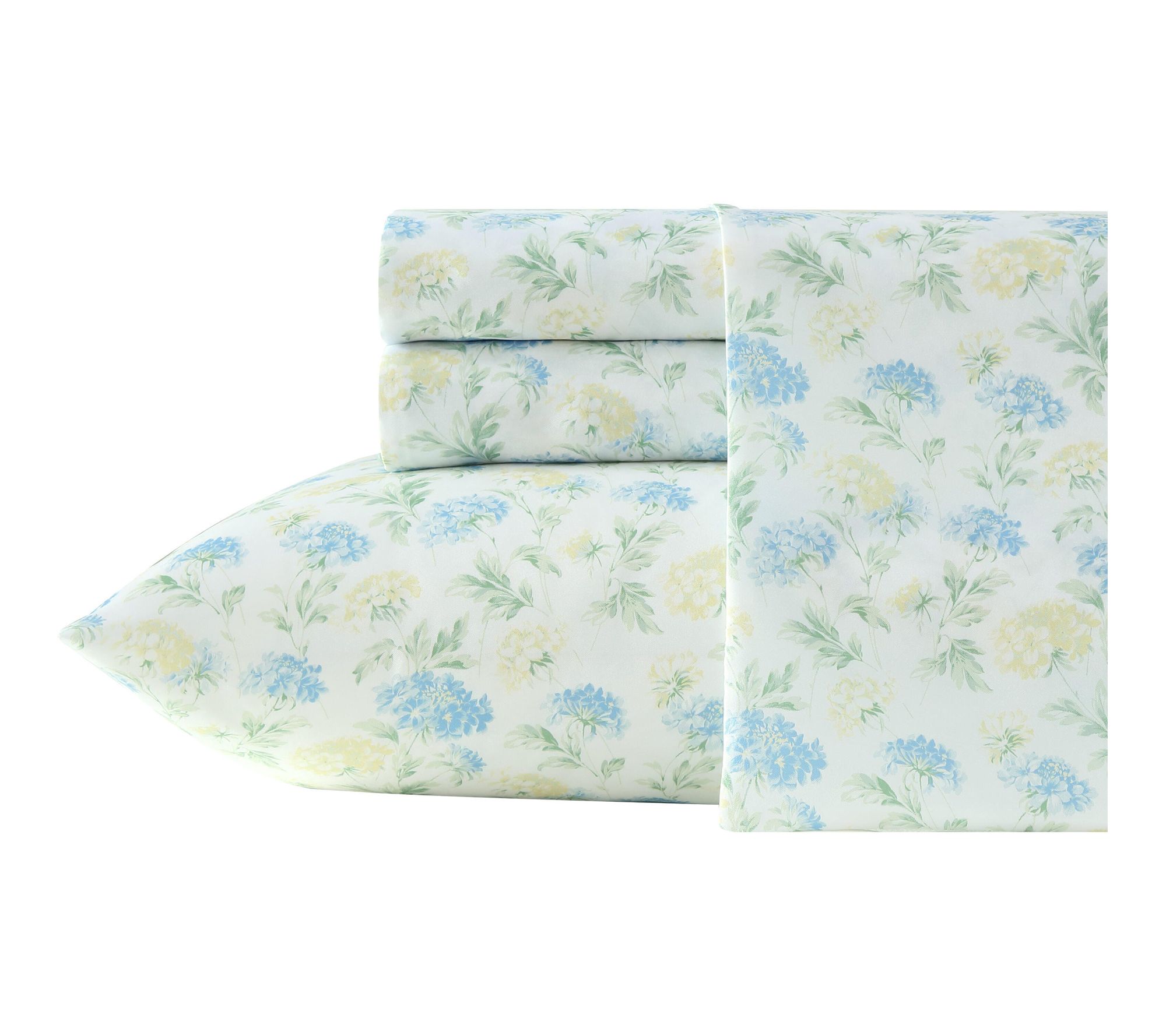 Laura Ashley Edwina Blue/Yellow Microfiber Queen Sheet Set