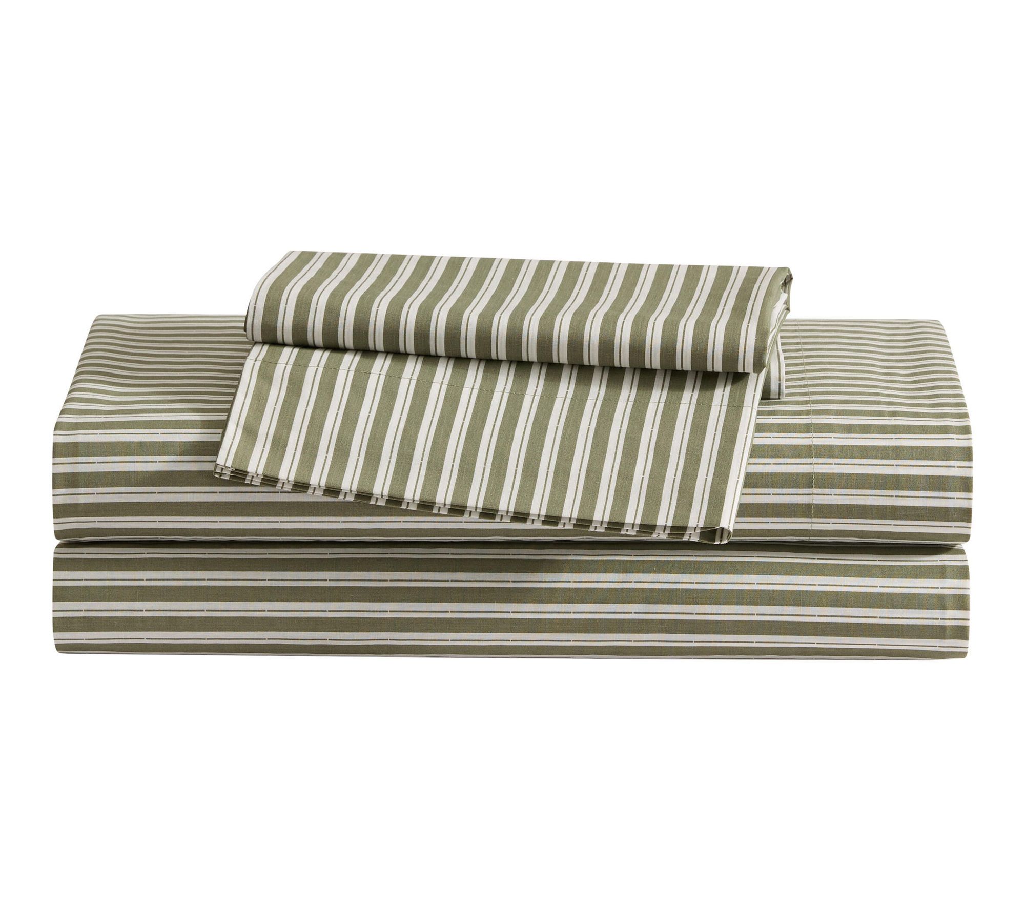 Eddie Bauer Alpha Stripe Green Cotton Percale Queen Sheet Set