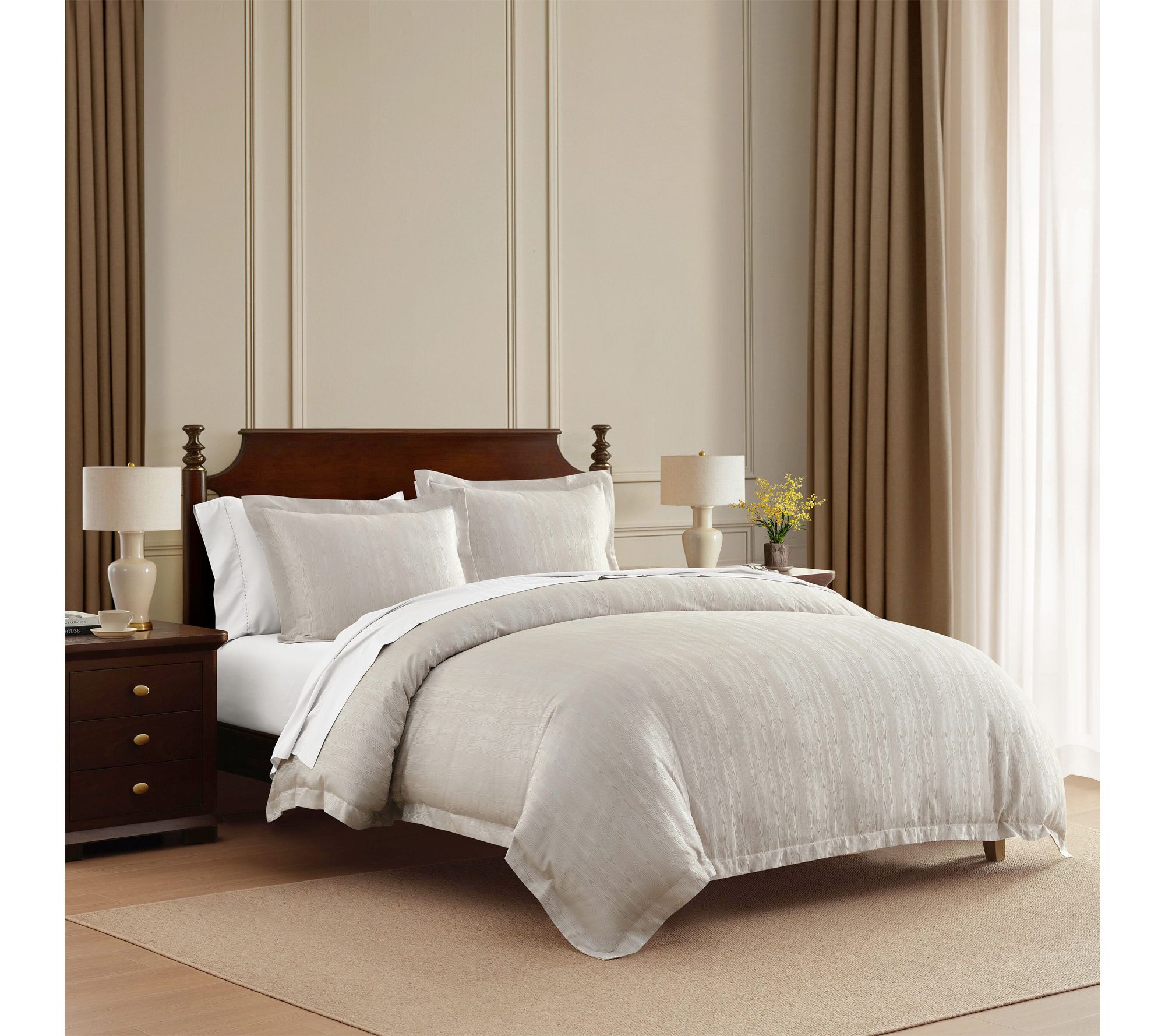 Martha Stewart Faux Bois Silver Cotton Blend Queen Duvet Set
