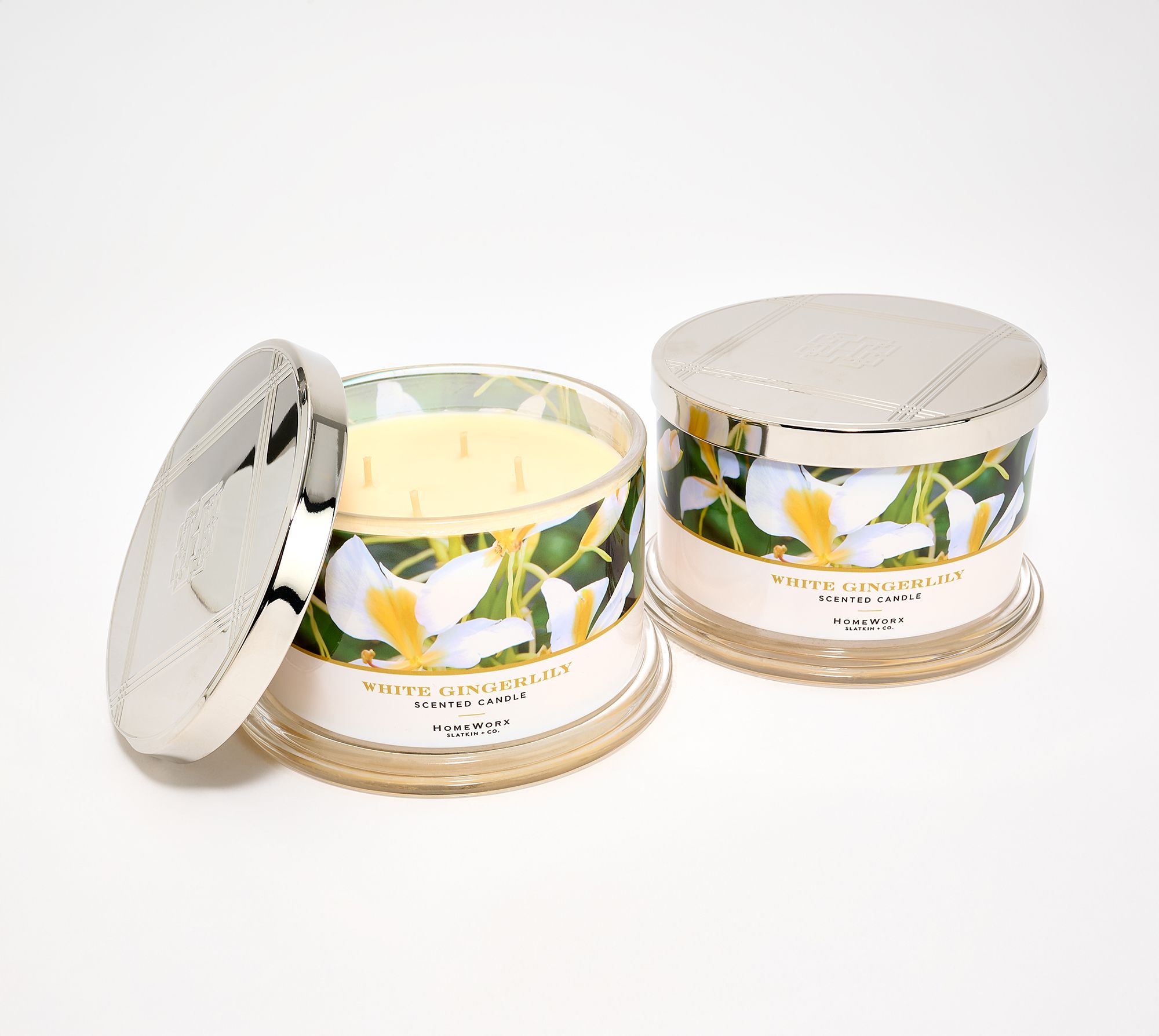 "As Is" HomeWorx by Slatkin + Co. S/2 White Ginger Candles