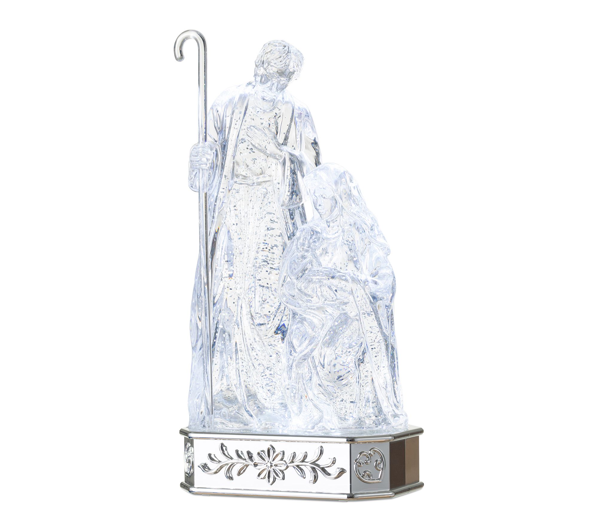 Glitzhome 12"H Lighted Acrylic Crystal Holly Family Waterglobe