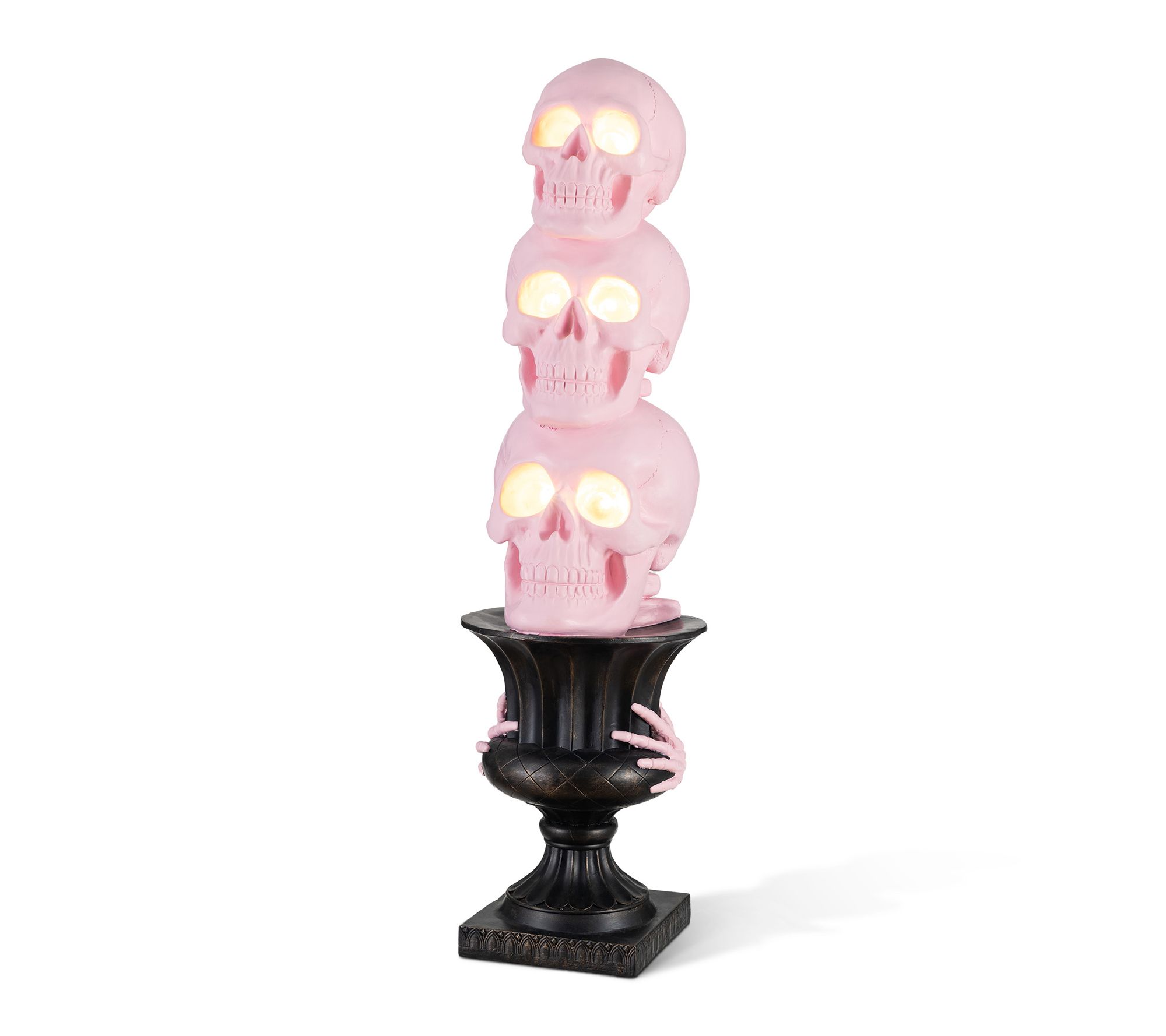 Glitzhome Halloween Lighted Stacked Pink Skull Urn Porch Decor