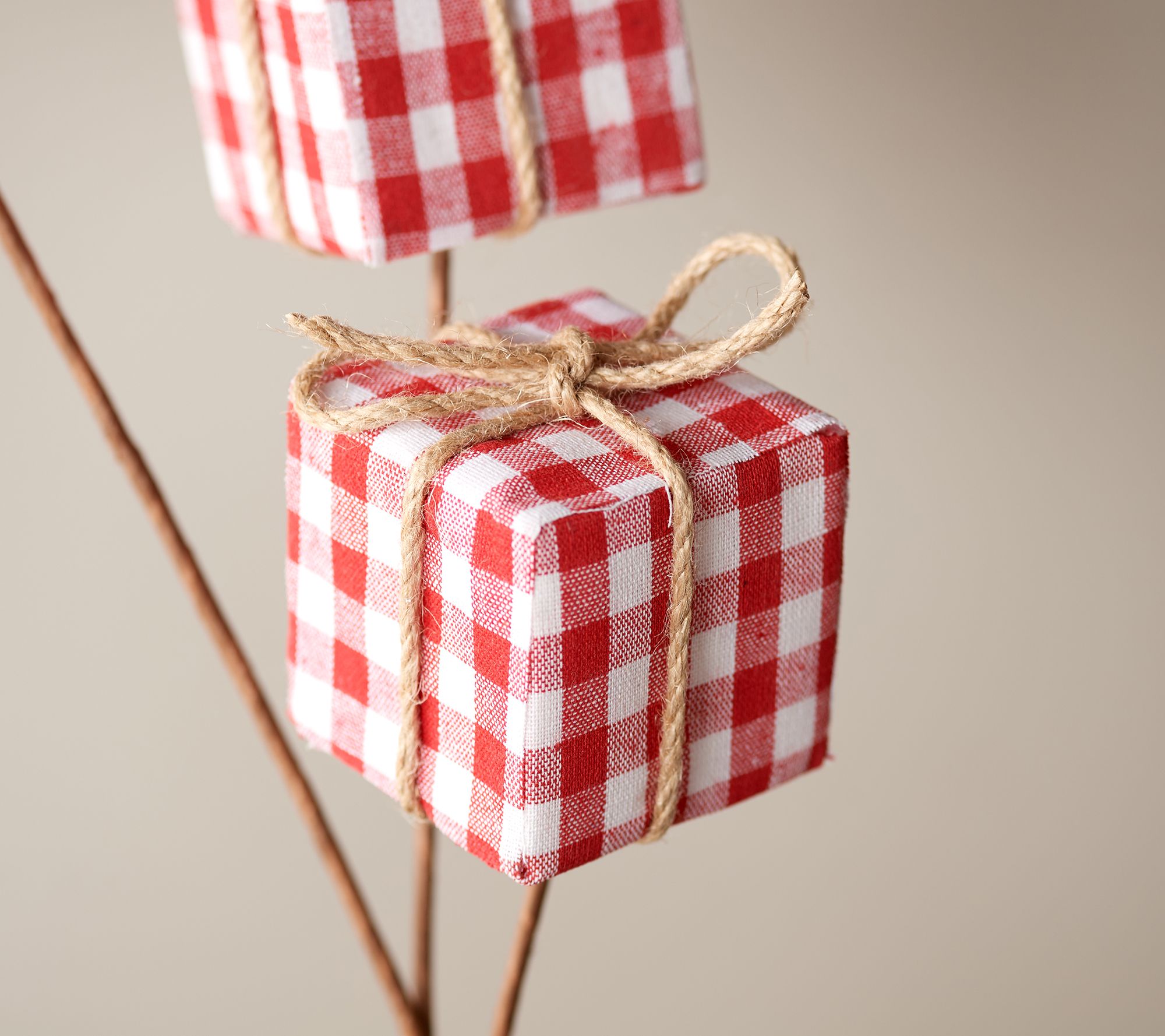 Set of 6 Checkered Presents w/ Ribbon Picks by Valerie 