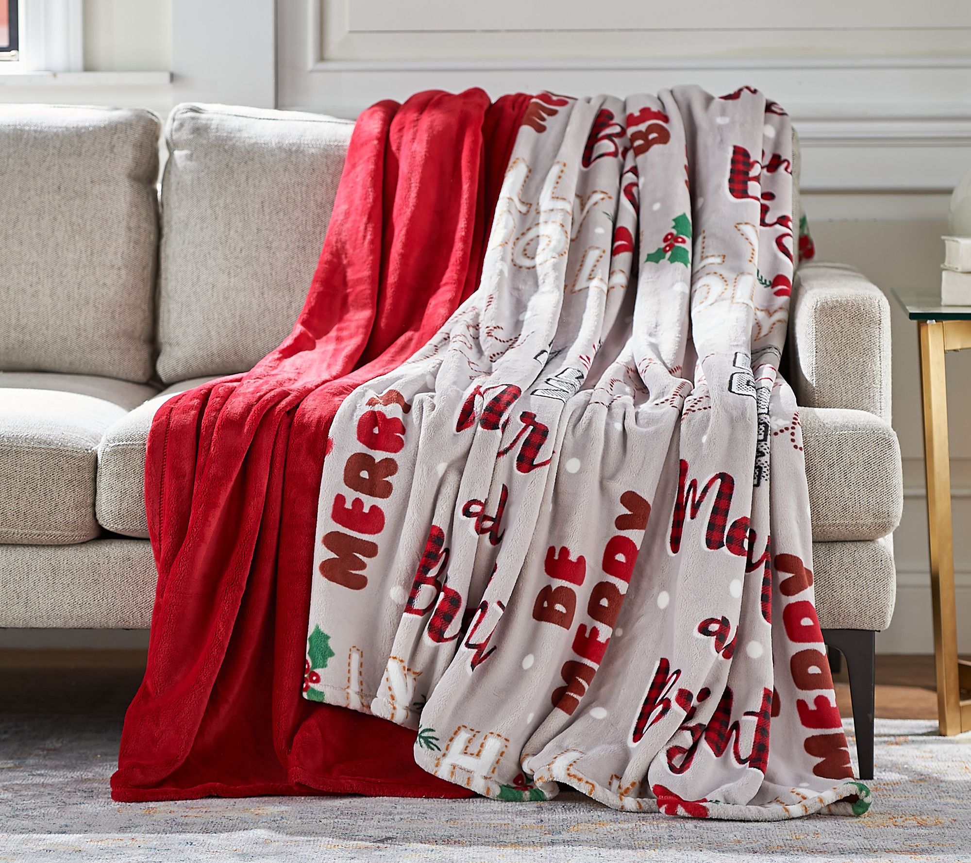 (QVC) Berkshire (2) 60" x 80" Solid & Printed PrimaLuxe Novelty Throws