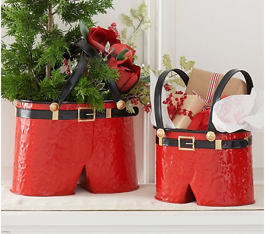 Set of 2 Metal Santa's Suit Buckets with Handles by Valerie