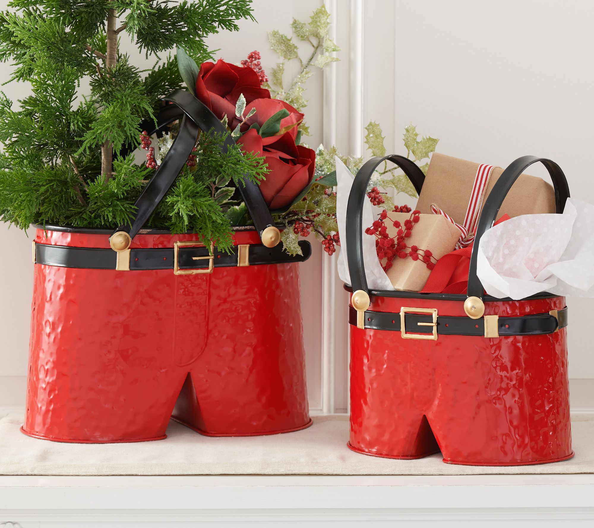Set of 2 Metal Santa's Suit Buckets with Handles by Valerie 