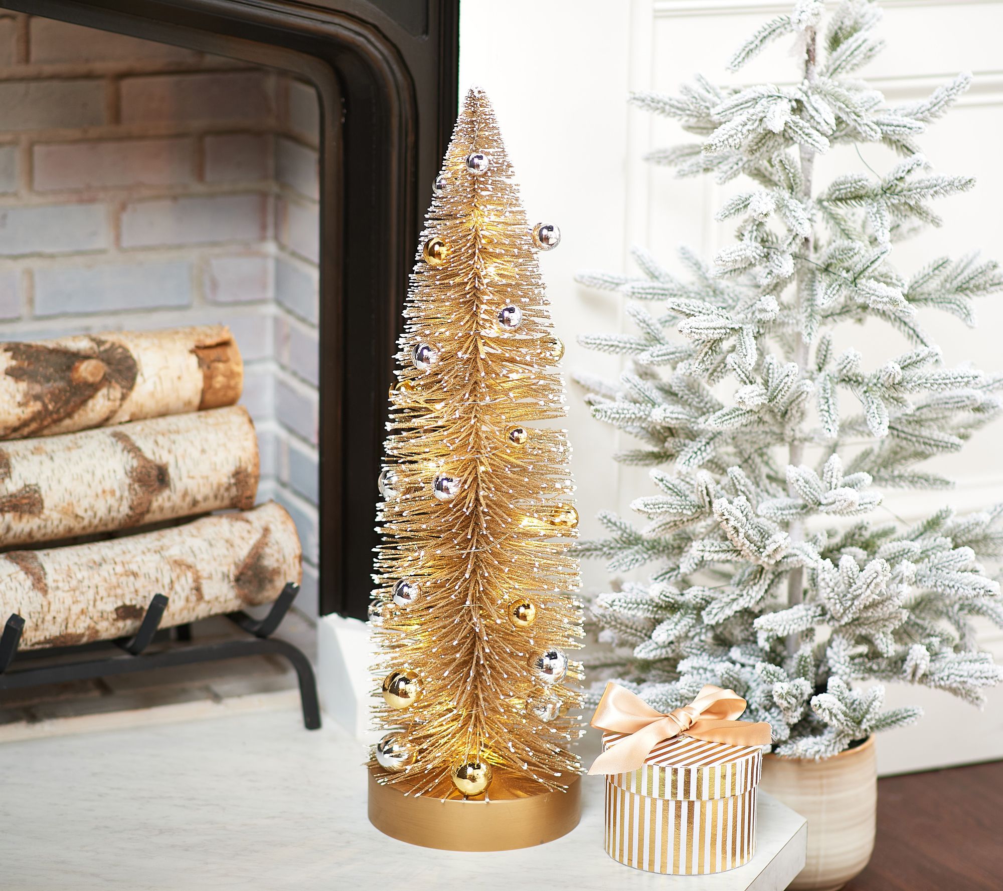 24" Illuminated Bottlebrush Tree with Ornaments by Valerie