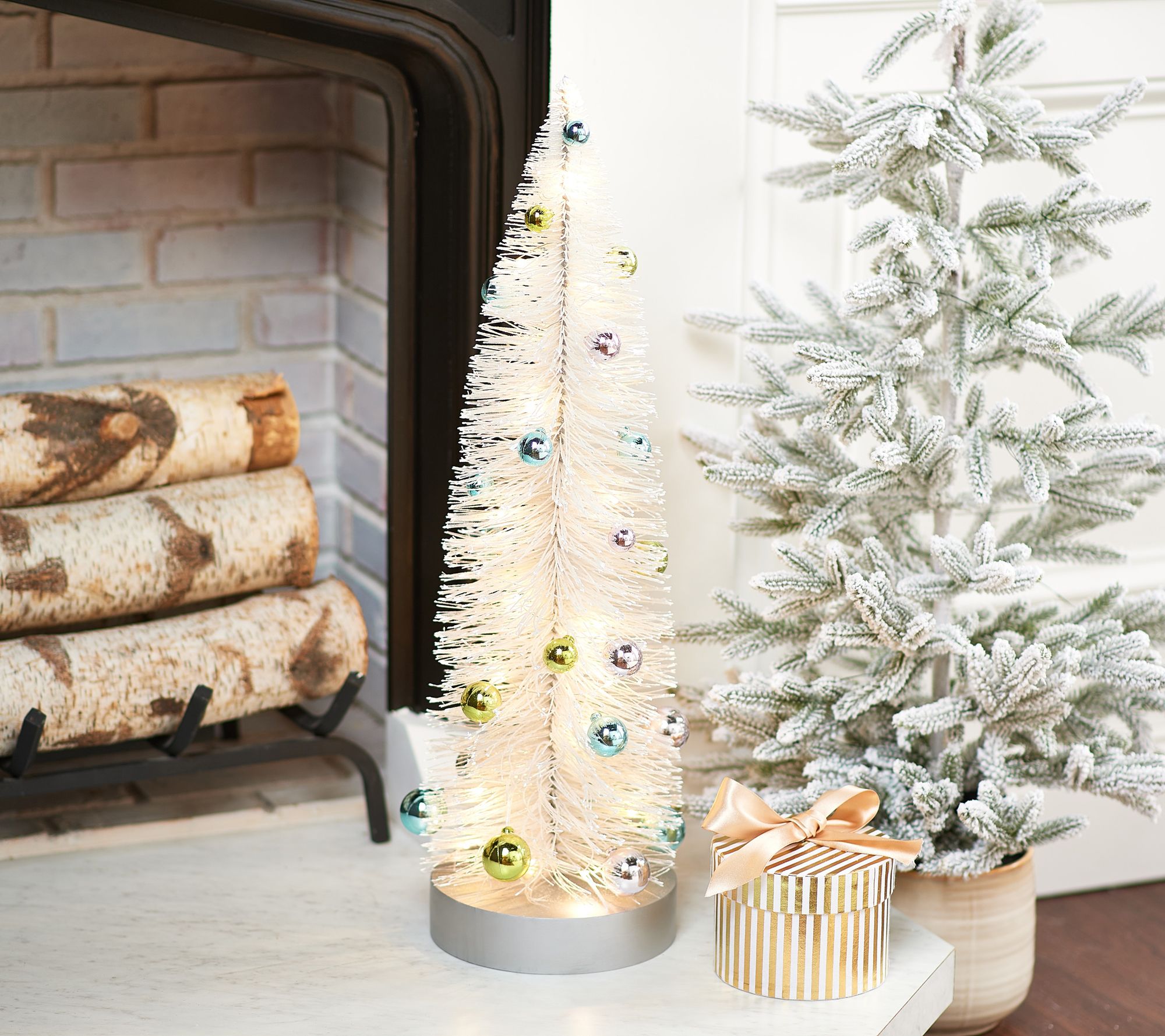24" Illuminated Bottlebrush Tree with Ornaments by Valerie