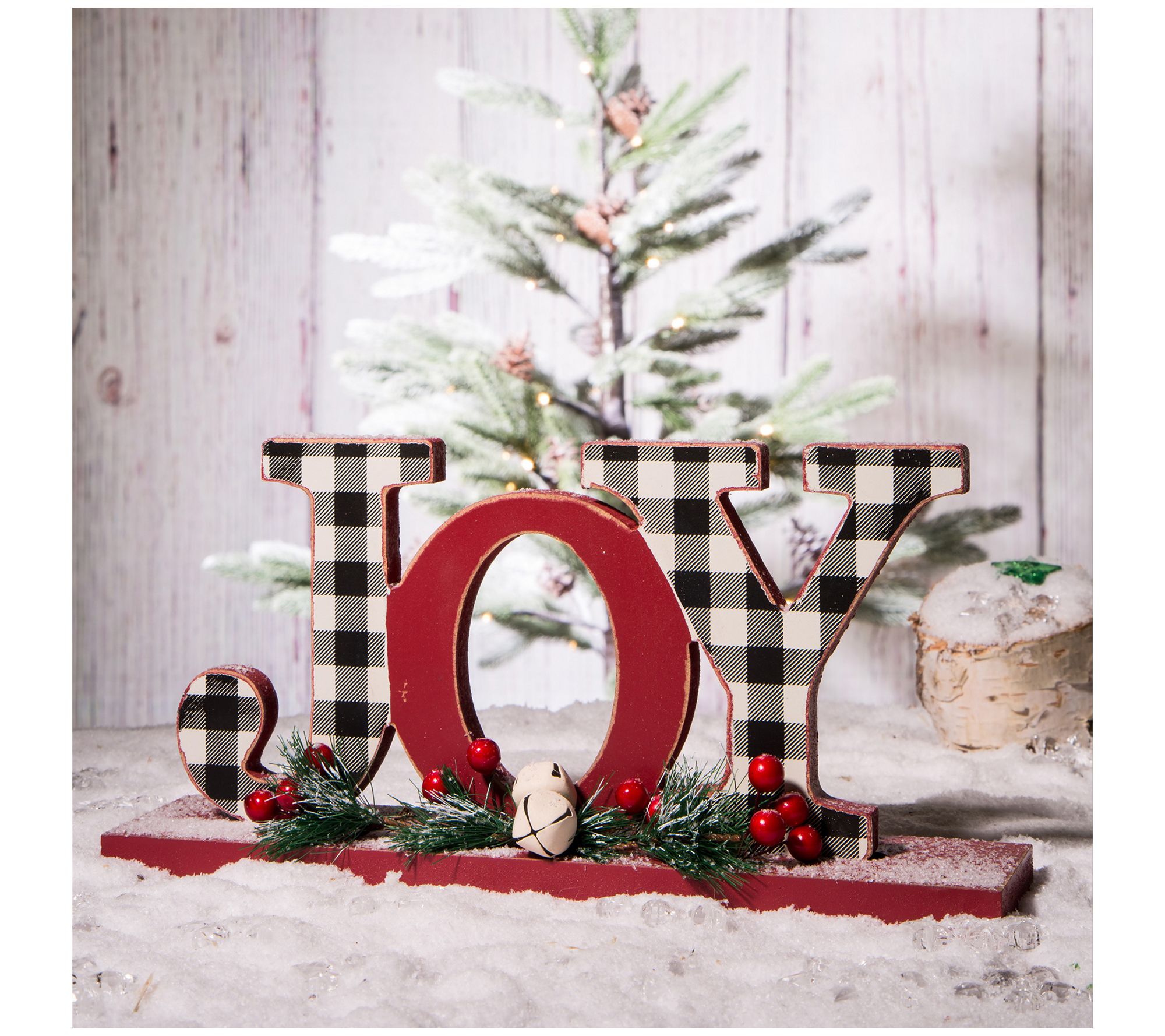 Glitzhome JOY Red and Buffalo Plaid Christmas T able Decor