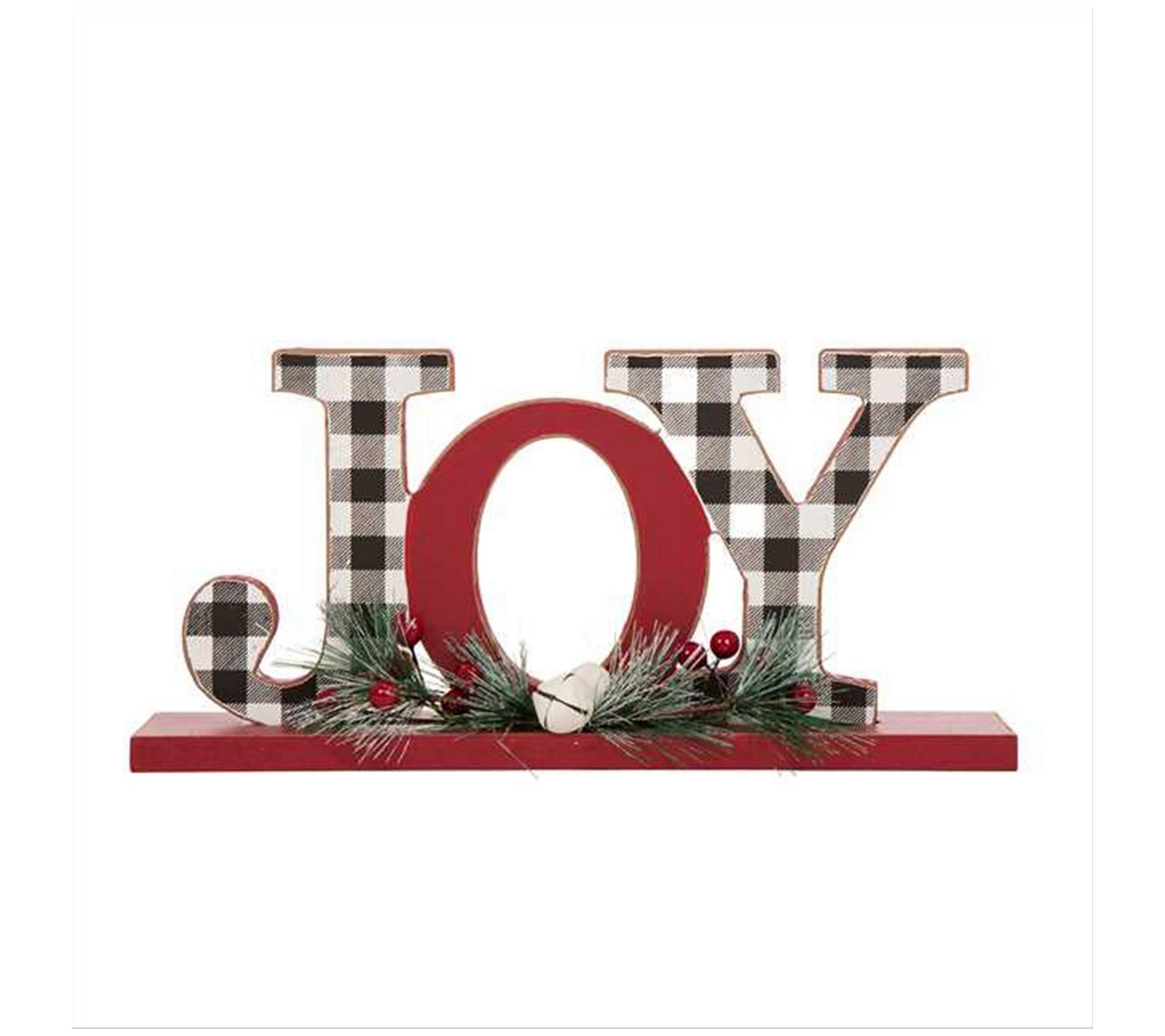 Glitzhome JOY Red and Buffalo Plaid Christmas T able Decor