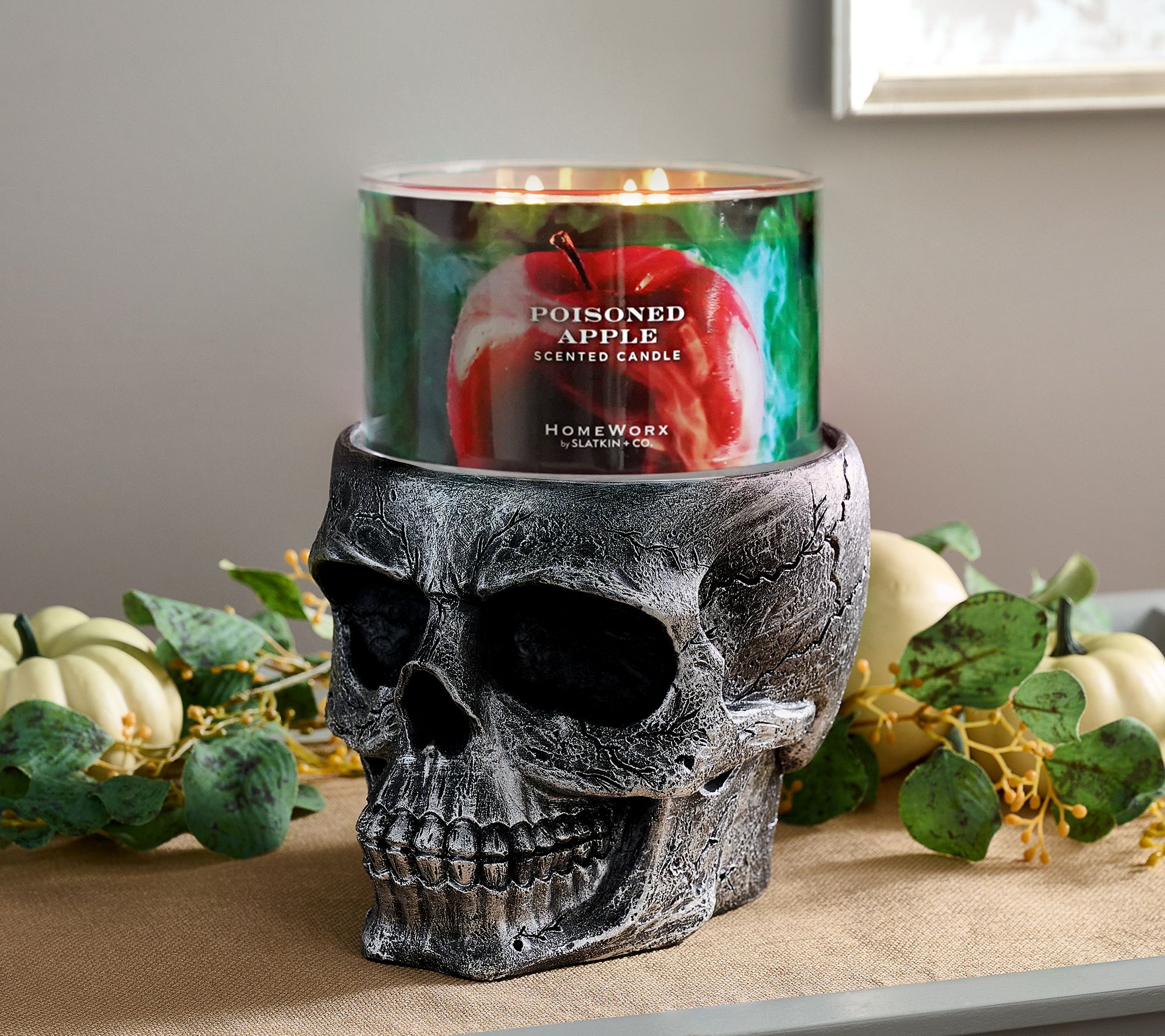 Halloween Martha Stewart Skull Gothic Candle Holder Silver Black Tabletop  Decor 