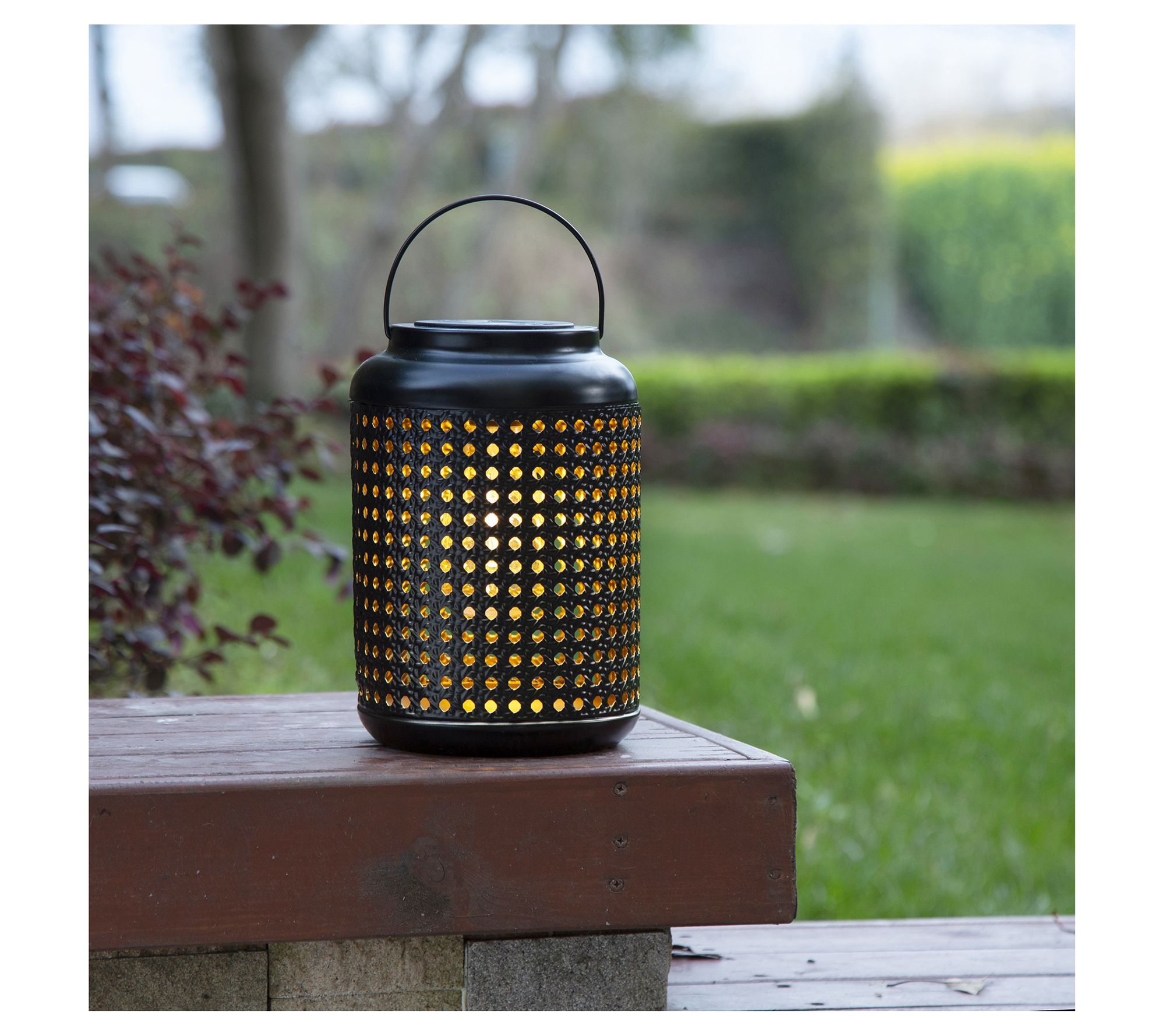 Glitzhome 8.75H Metal Cutout Solar Powered Outdoor Hanging Lantern