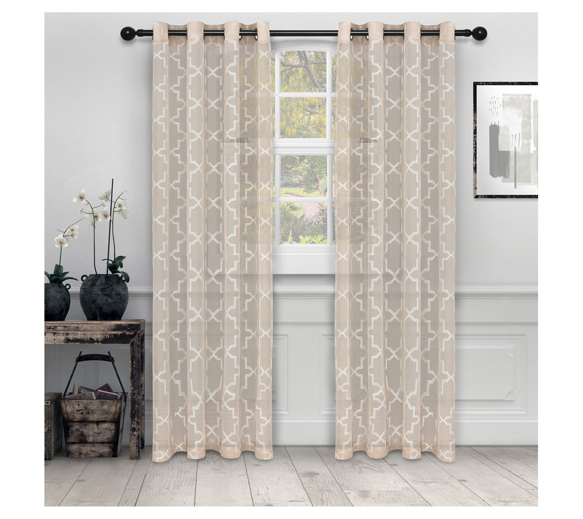 Superior Quatrefoil Embroidered Curtain Panel Set, 42" x 96"