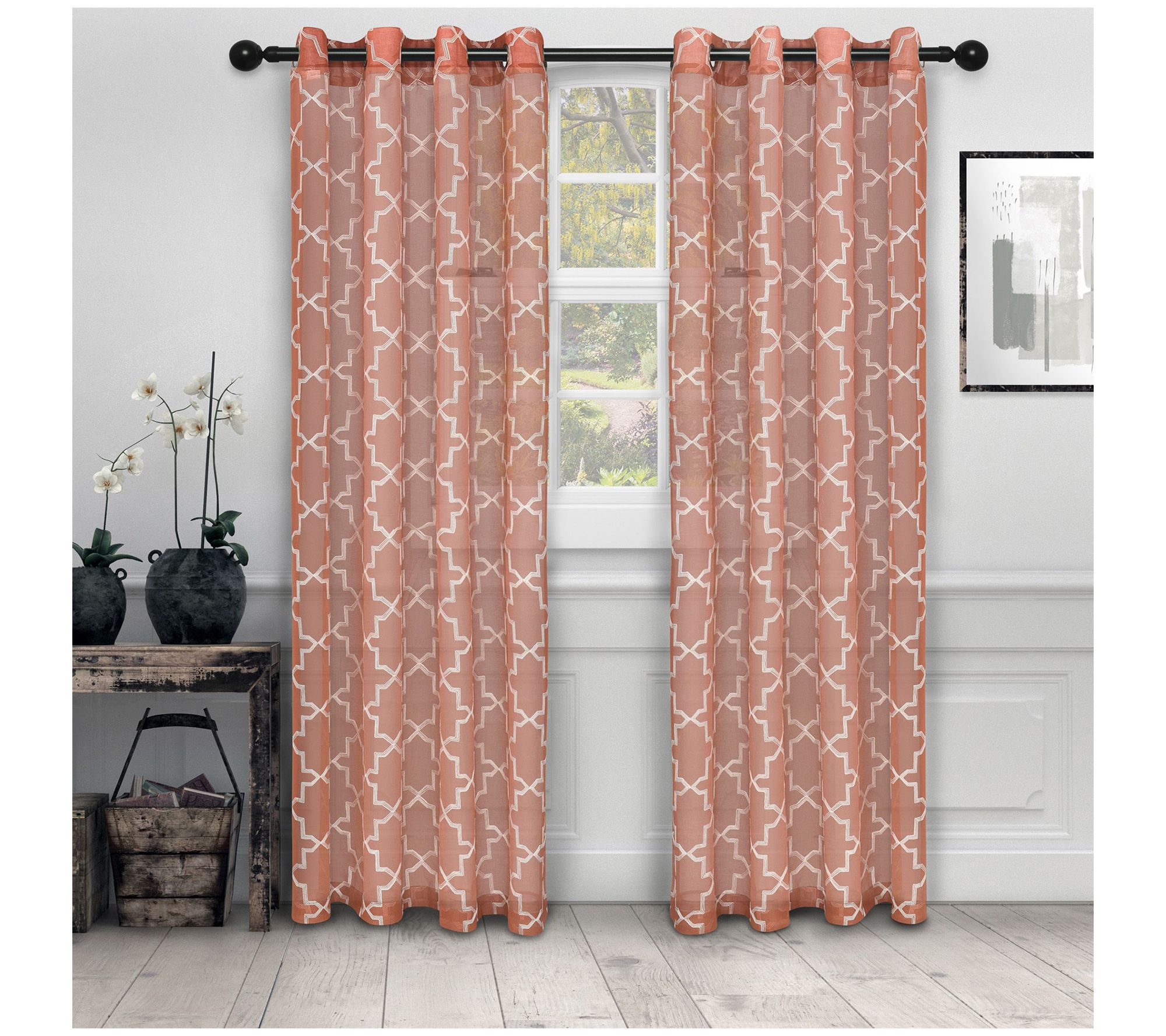 Superior Quatrefoil Embroidered Curtain Panel Set, 42" x 96"