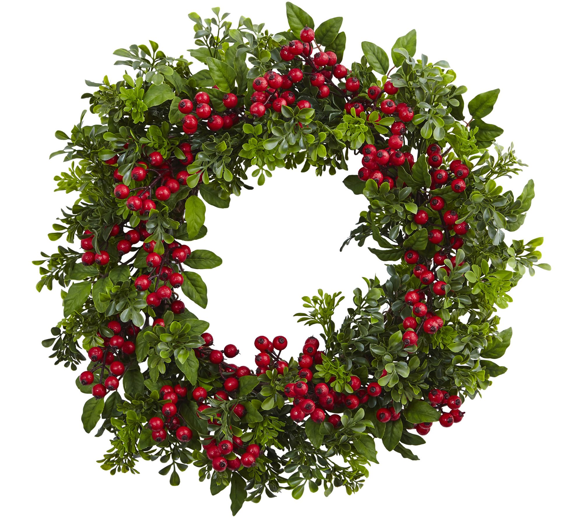 24" Berry Boxwood Wreath by Nearly Natural