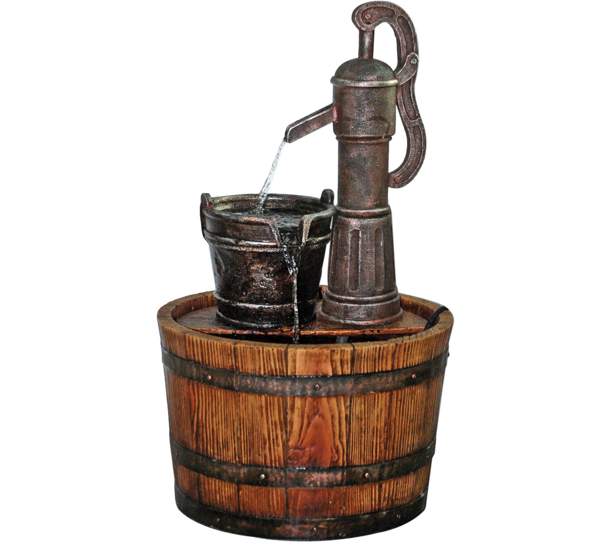 Design Toscano Cistern Well Pump Fountain - Wood Barrel Outdoor Water Feature, 13.5" X 25", 65 GPH Pump