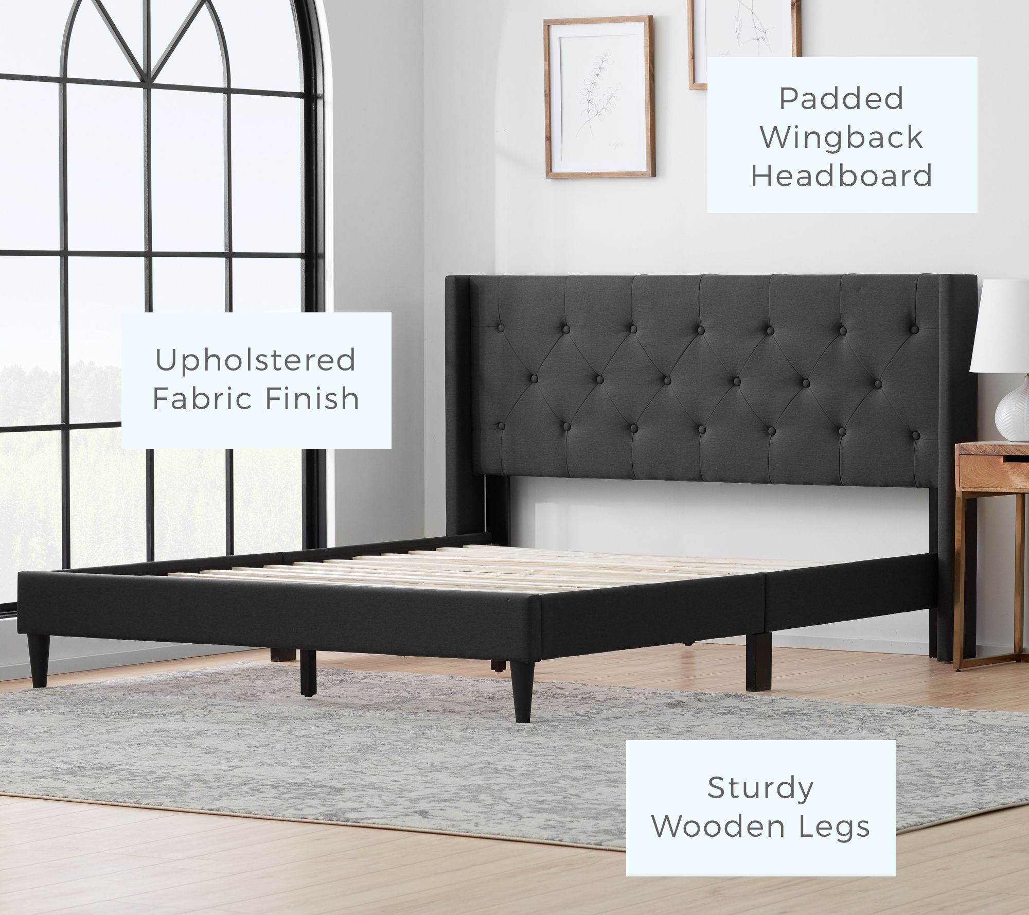 Brookside Bella Wingback Upholstered QN Bed - QVC.com