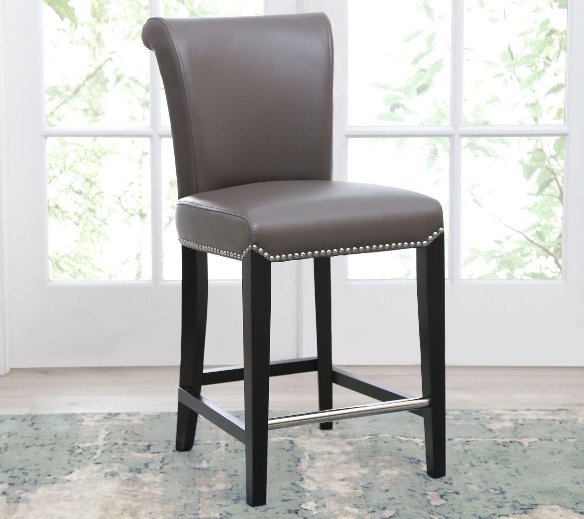 Century Gray Leather Counter Stool By Abbyson Living - Qvc.com