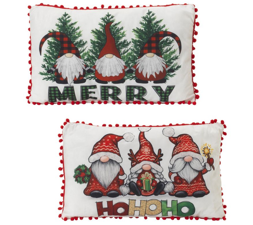 S/2, 20"L Fabric Holiday Gnome Design Pillows by Gerson Co