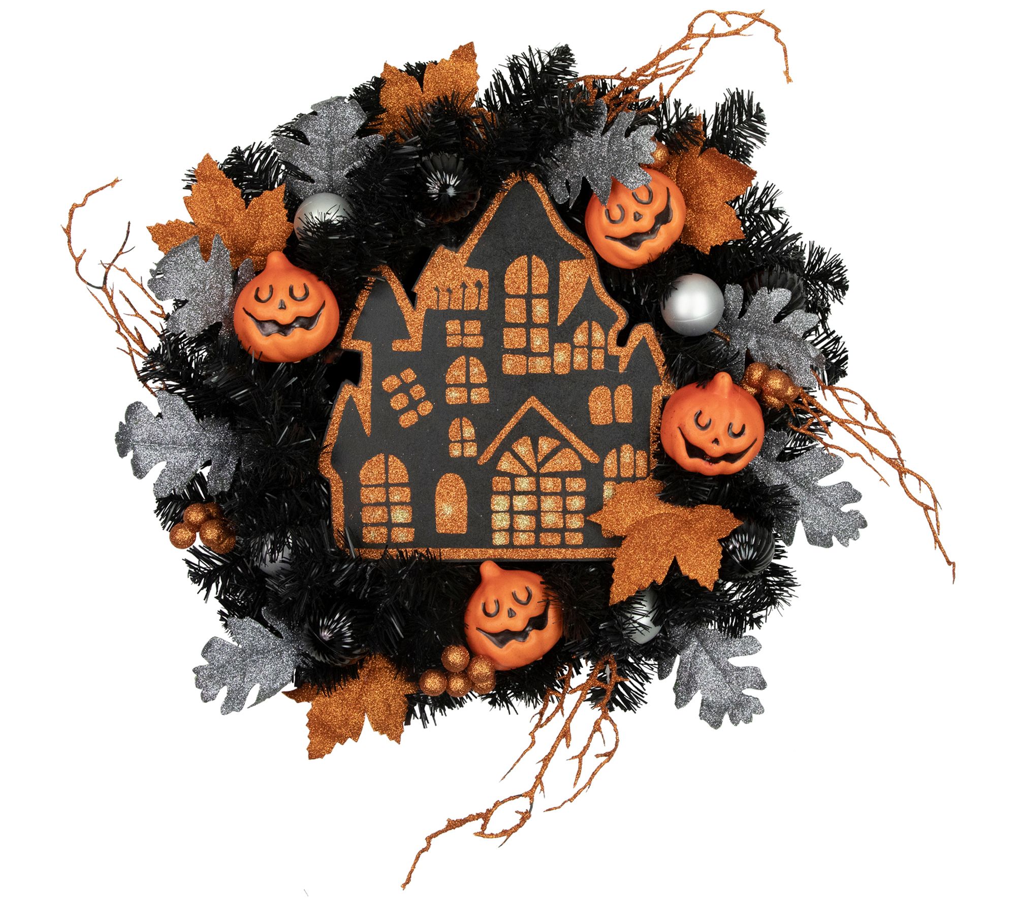 Northlight Orange & Black Haunted House Hallowe en Wreath 24"