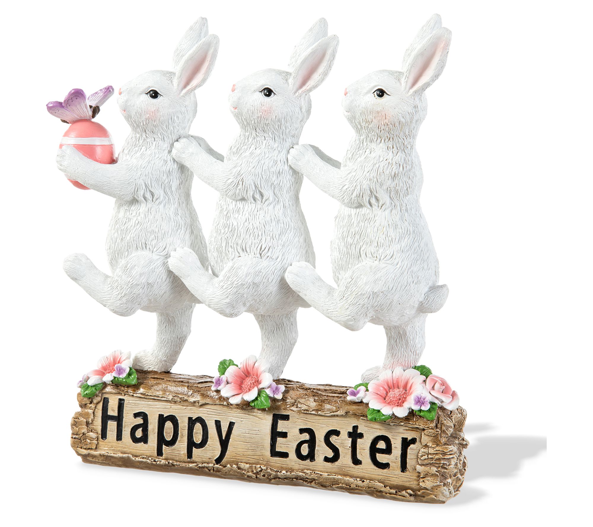 Glitzhome 9.25" Resin HAPPY EASTER Triple BunnyTable Decor