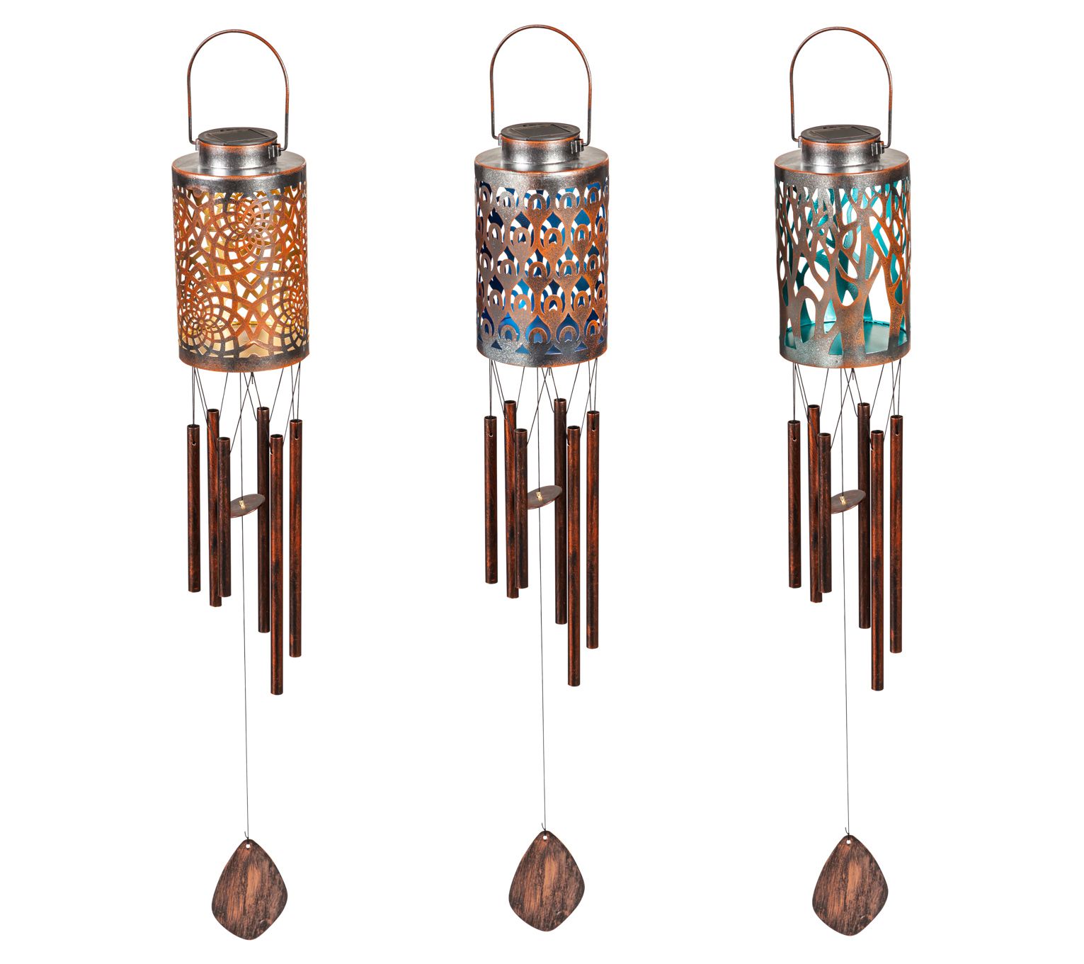 Evergreen Set of 3 MultiColor Solar Lantern Wind Chimes