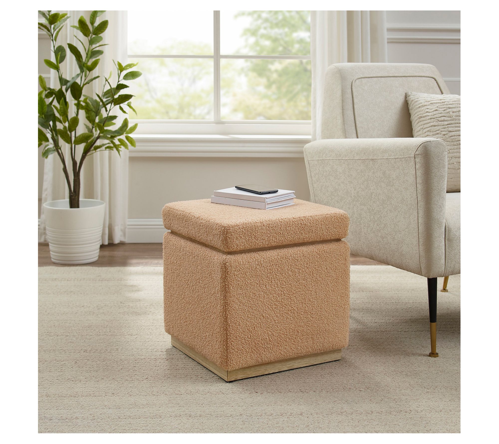 Linon Home Goldie Sherpa Knit Square Ottoman