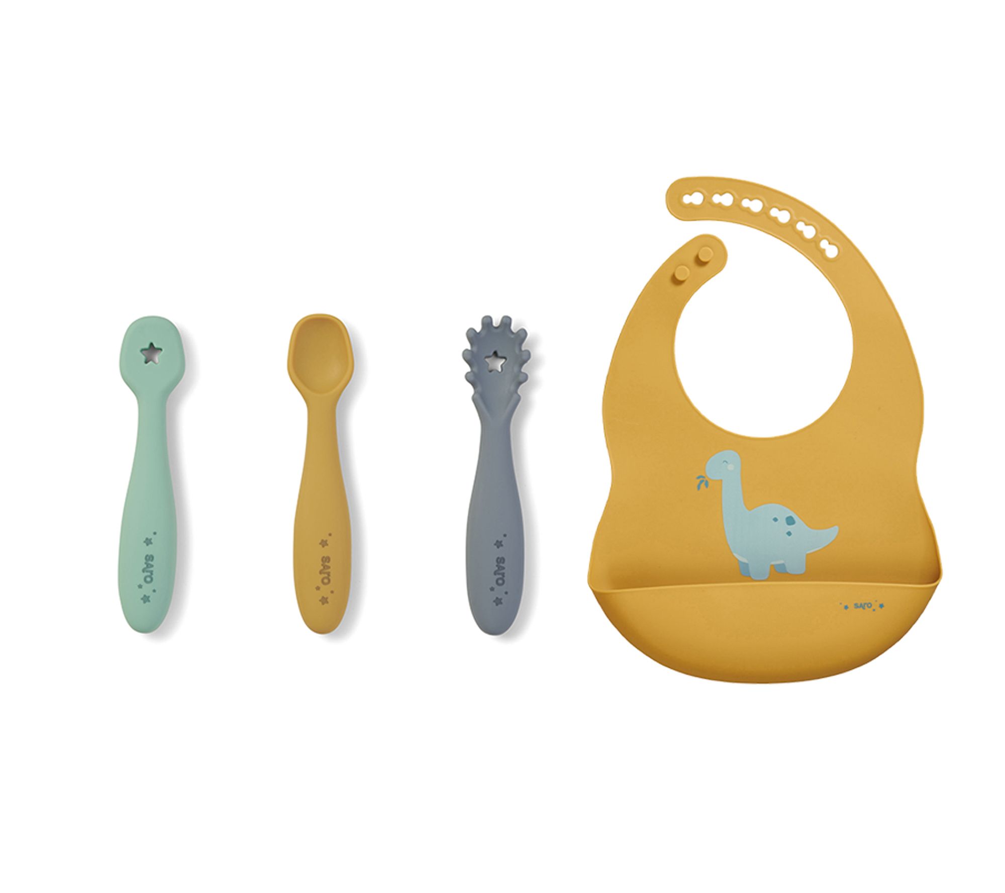 SARO Set of 3 Training Spoons + Bib Set