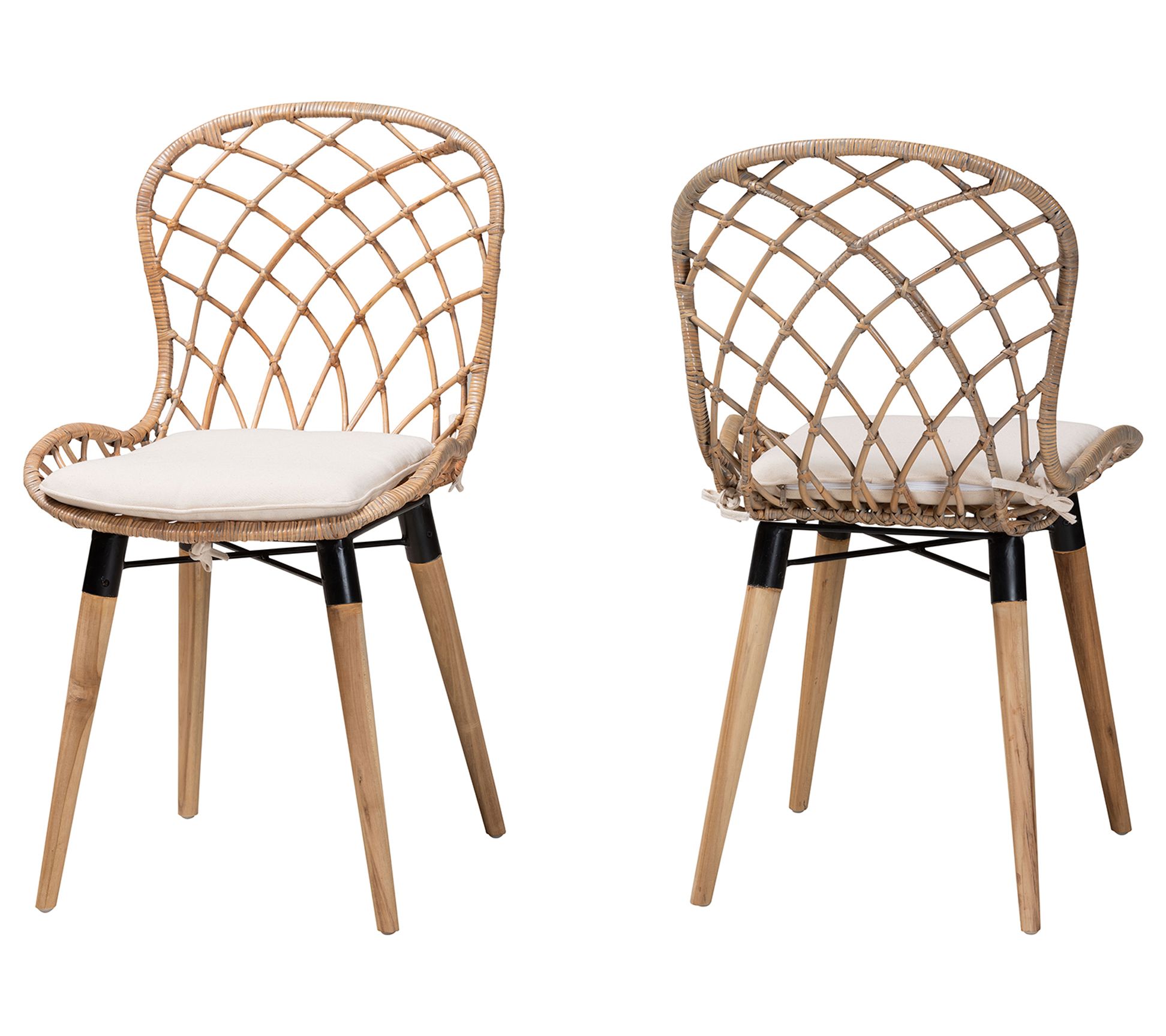 bali & pari Sabelle Rattan and Metal Dining Chair Set of 2