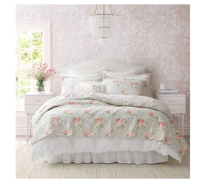 Laura Ashley Melany Pink Full Queen Quilt-Sham Set