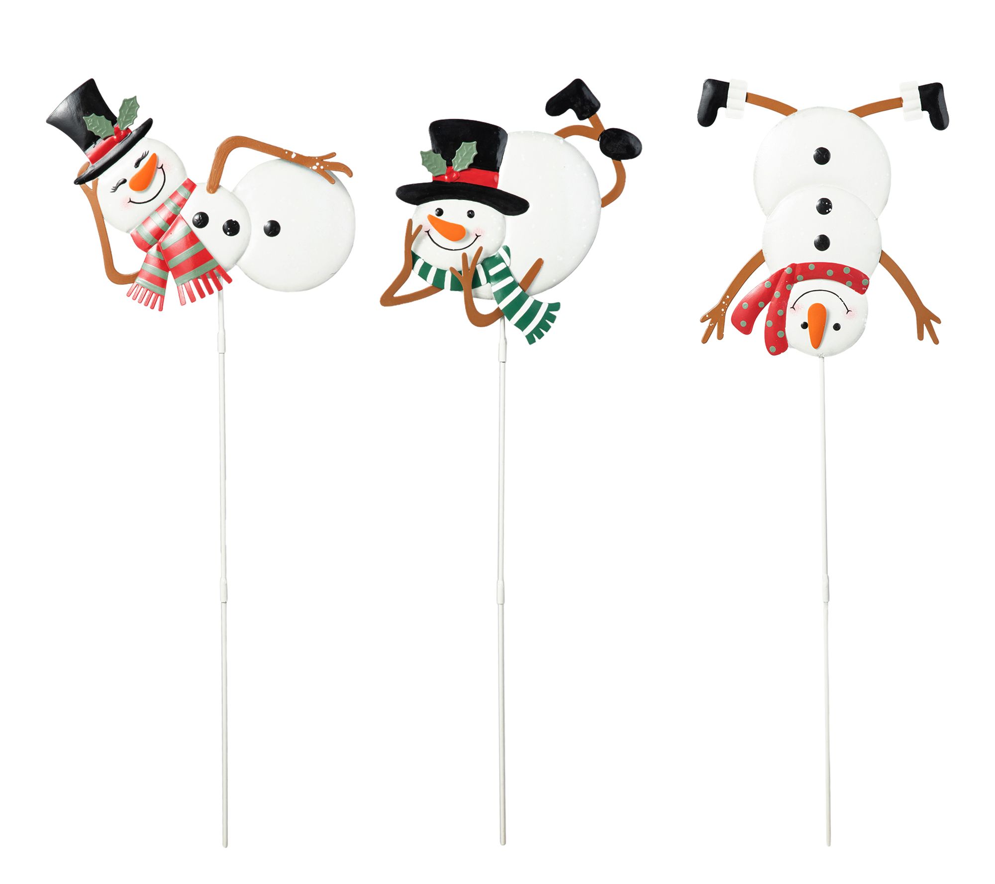 Glitzhome 24"H Christmas Metal Snowman Garden Stakes S/3
