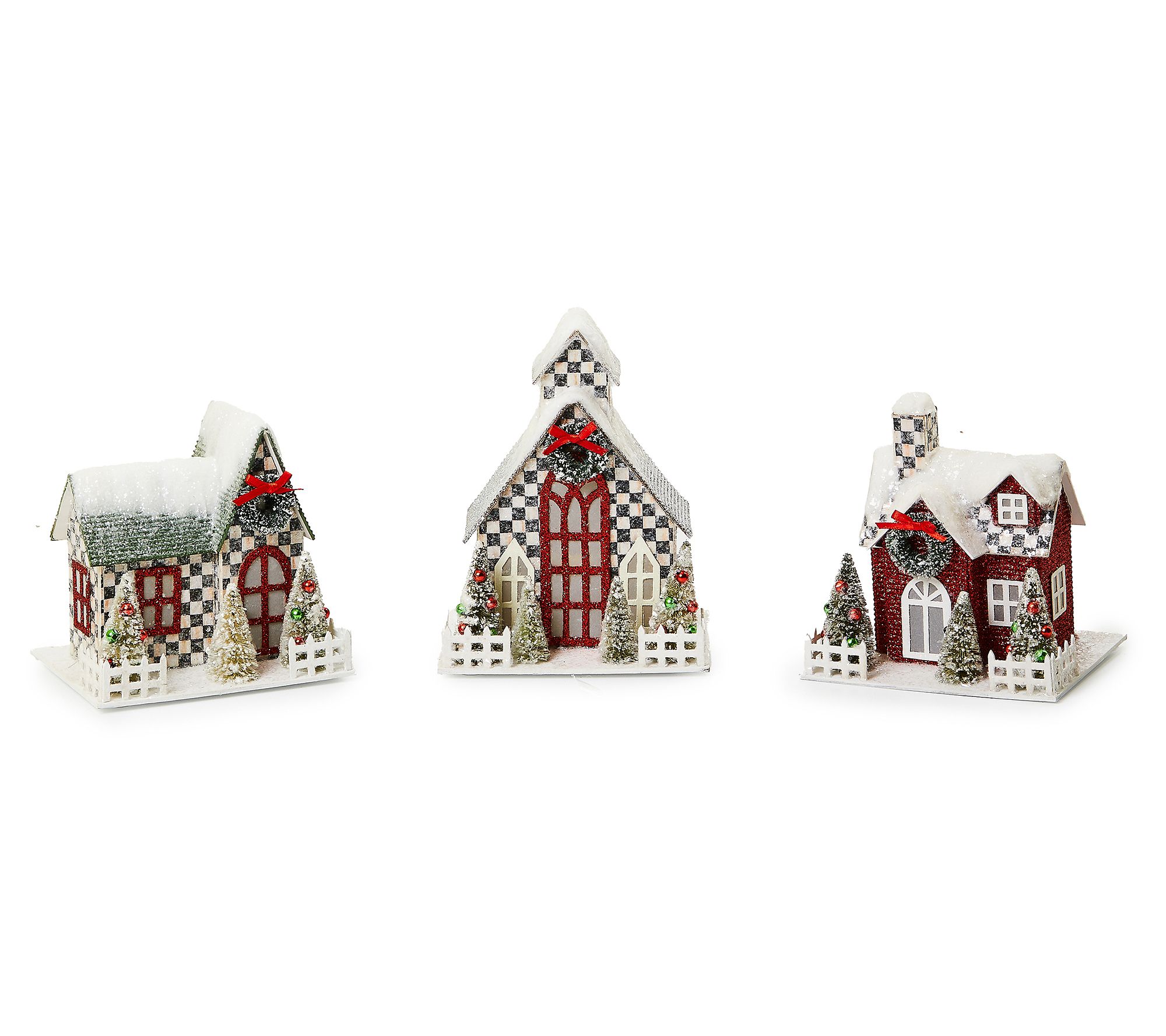 As Is MacKenzie-Childs Set of 3 Illuminated Holiday Houses