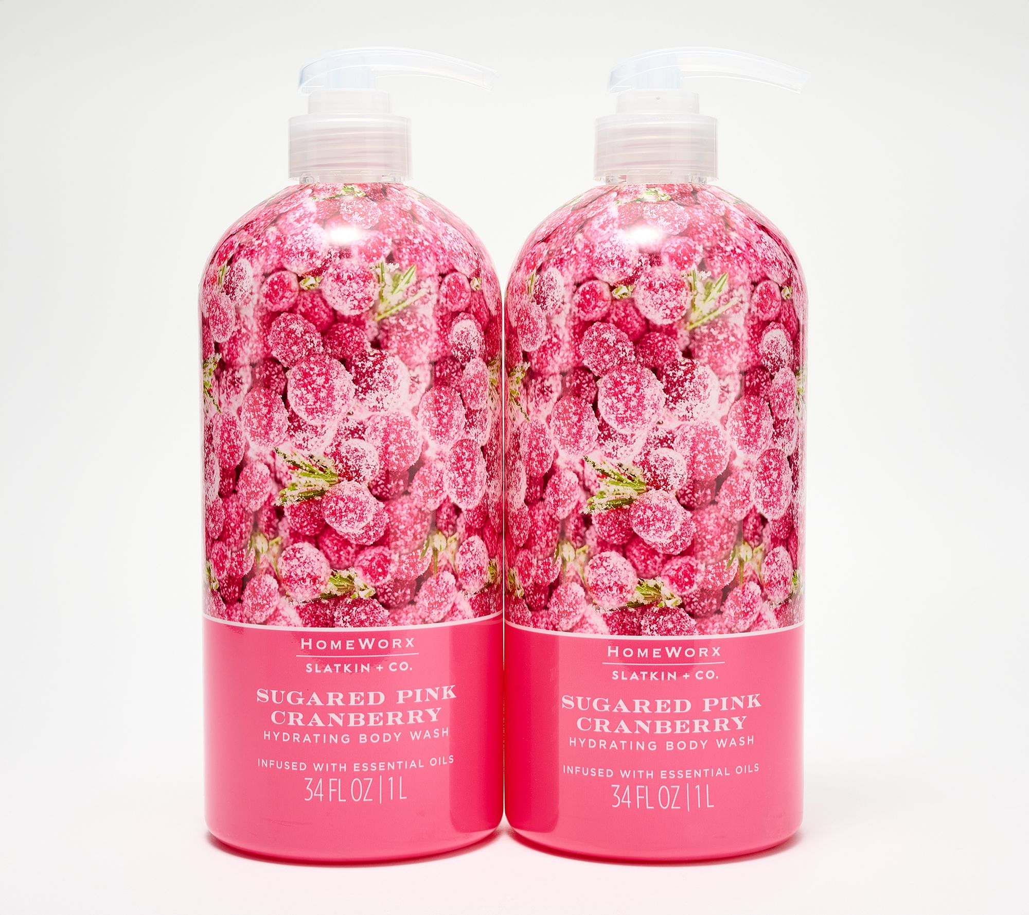 HomeWorx by Slatkin + Co. S/2 34oz Sugar Pink Cranberry Body Wash