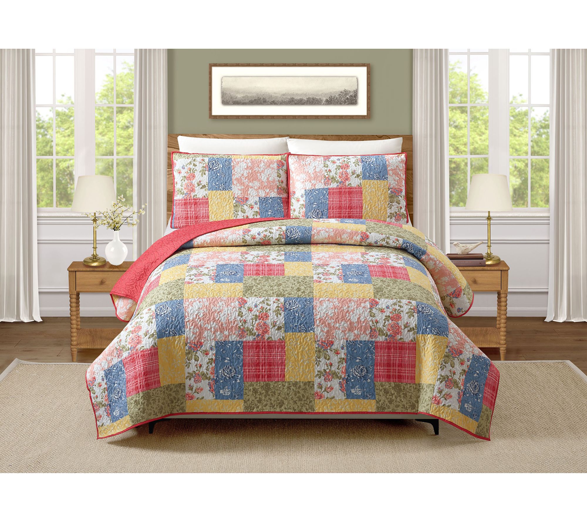 Modern Heirloom Farmhouse Florals 3-PC Full/Queen Quilt Set