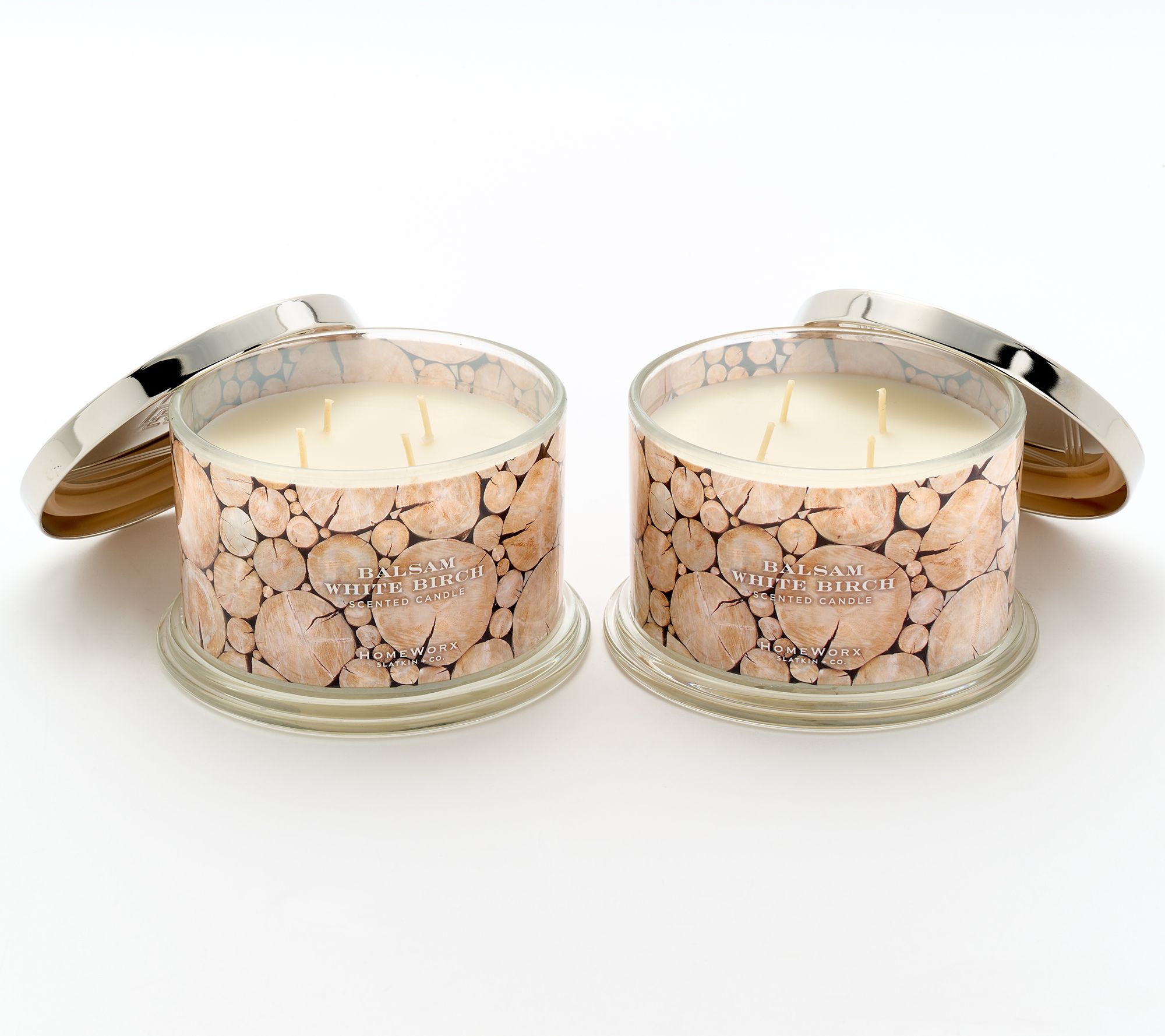 HomeWorx by Slatkin + Co. S/2 18oz Balsam White Birch Candles