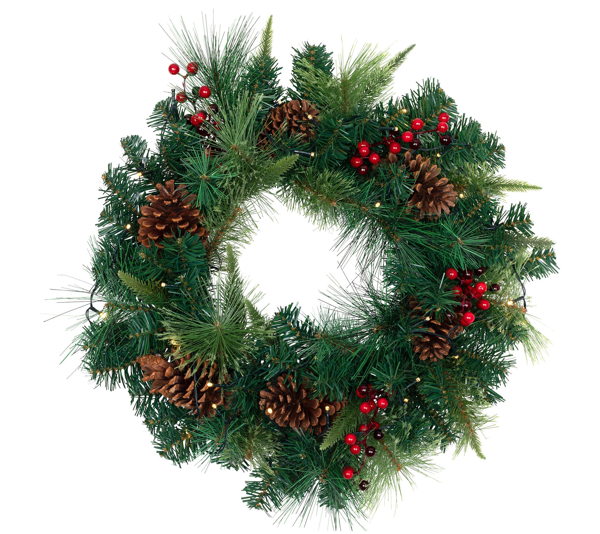 Northlight Prelit Mixed Pine & Berries Christmas Wreath 24"