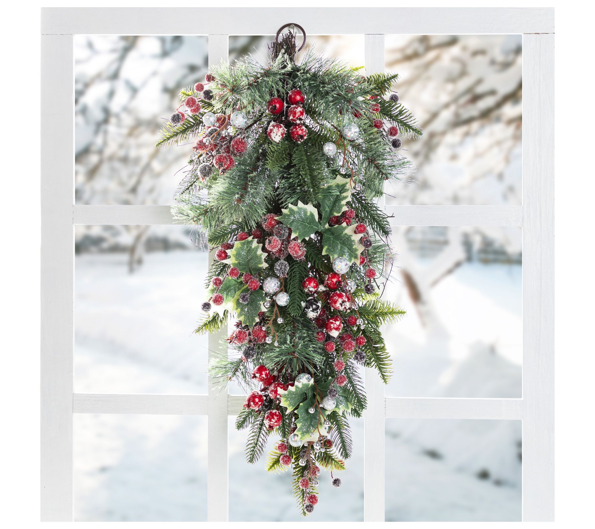 Glitzhome 28"H Christmas Pomegranate Berry HolyLeaf Teardrop