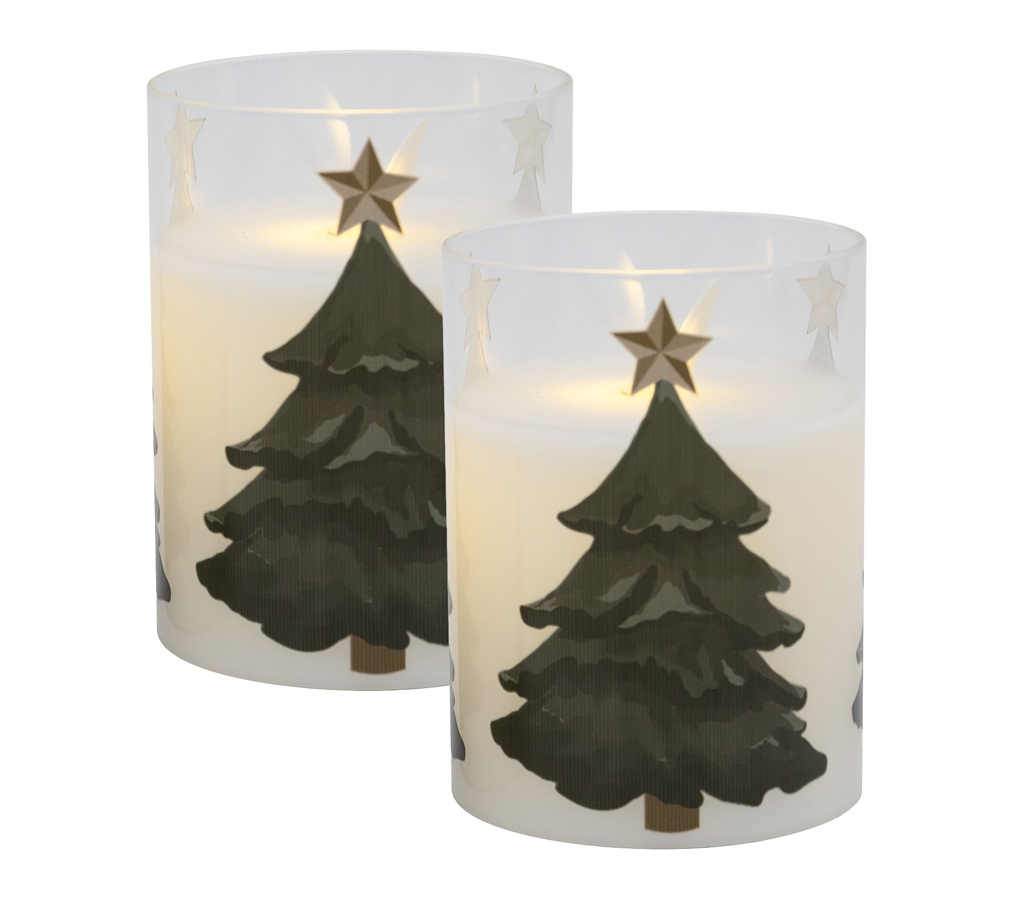 LumaBase LED Gl ass Candles wit h Natural Flame Holiday Tree
