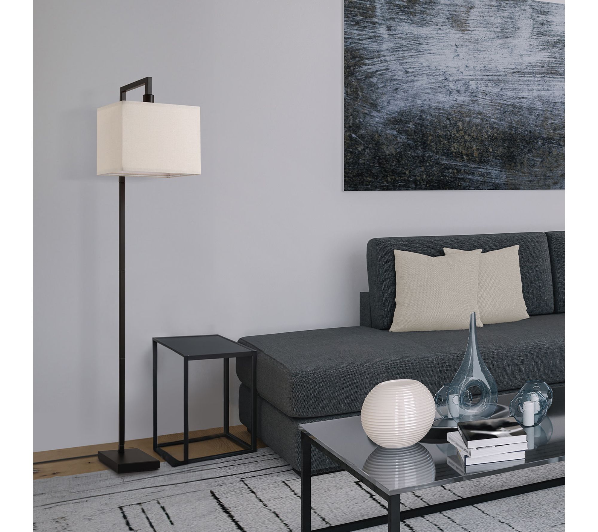 Globe Electric 60" Matte Black Floor Lamp WhiteFabric Shade