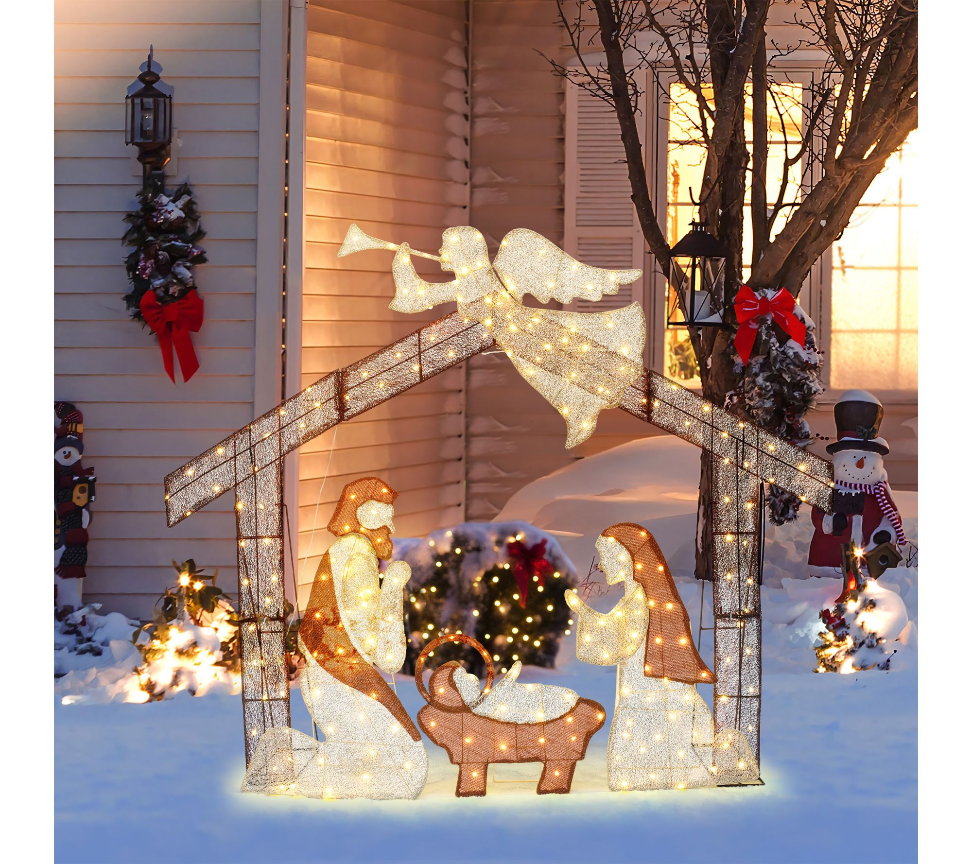LuxenHome Lighted 5.7ft x 4.75ft Nativity & Angel Xmas Decor